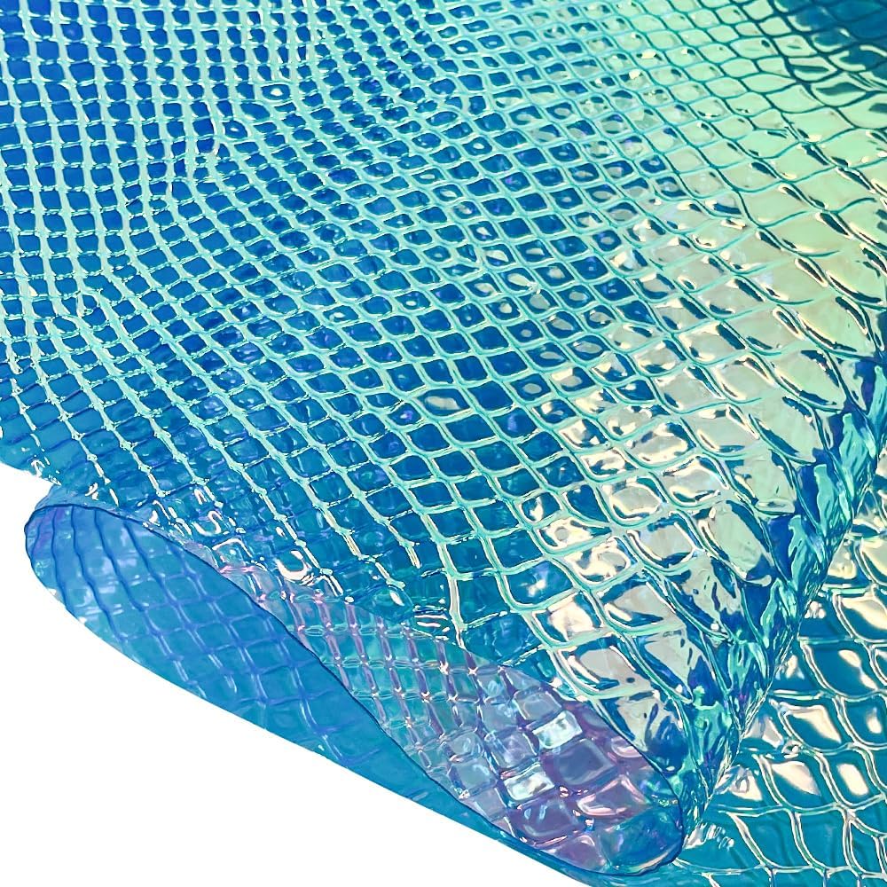 ONEART | Iridescent Transparent Embossed Vinyl Holographic Blue Clear PVC Vinyl Craft Fabric 16"×54" for Sewing DIY Projects-Snake Skin