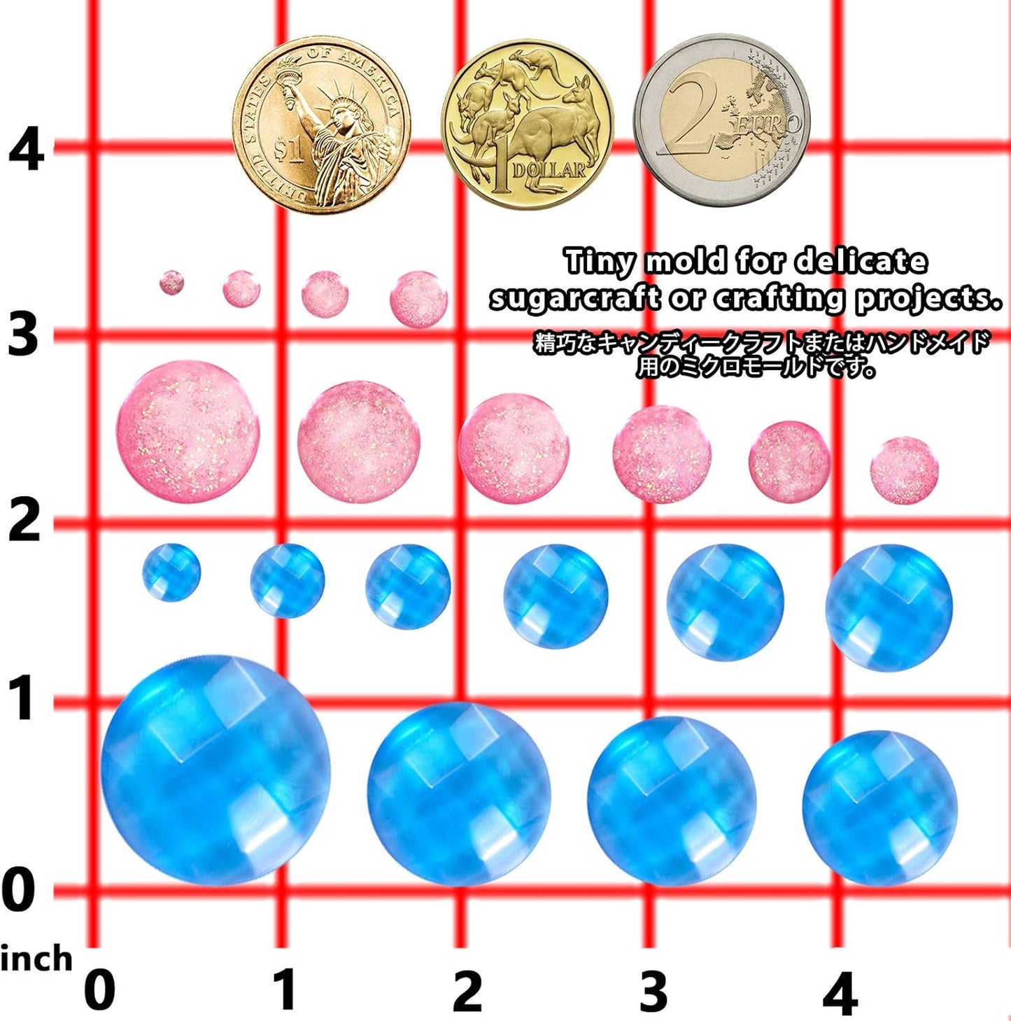 Mini Dome Cabochon Gemstone Pastry Silicone Mold for Cake Decoration, Cupcake Topper, Polymer Clay, Crafting, Resin Epoxy, Jewelry Making 2 Bundle Circle and Faceted, 20-Cavity