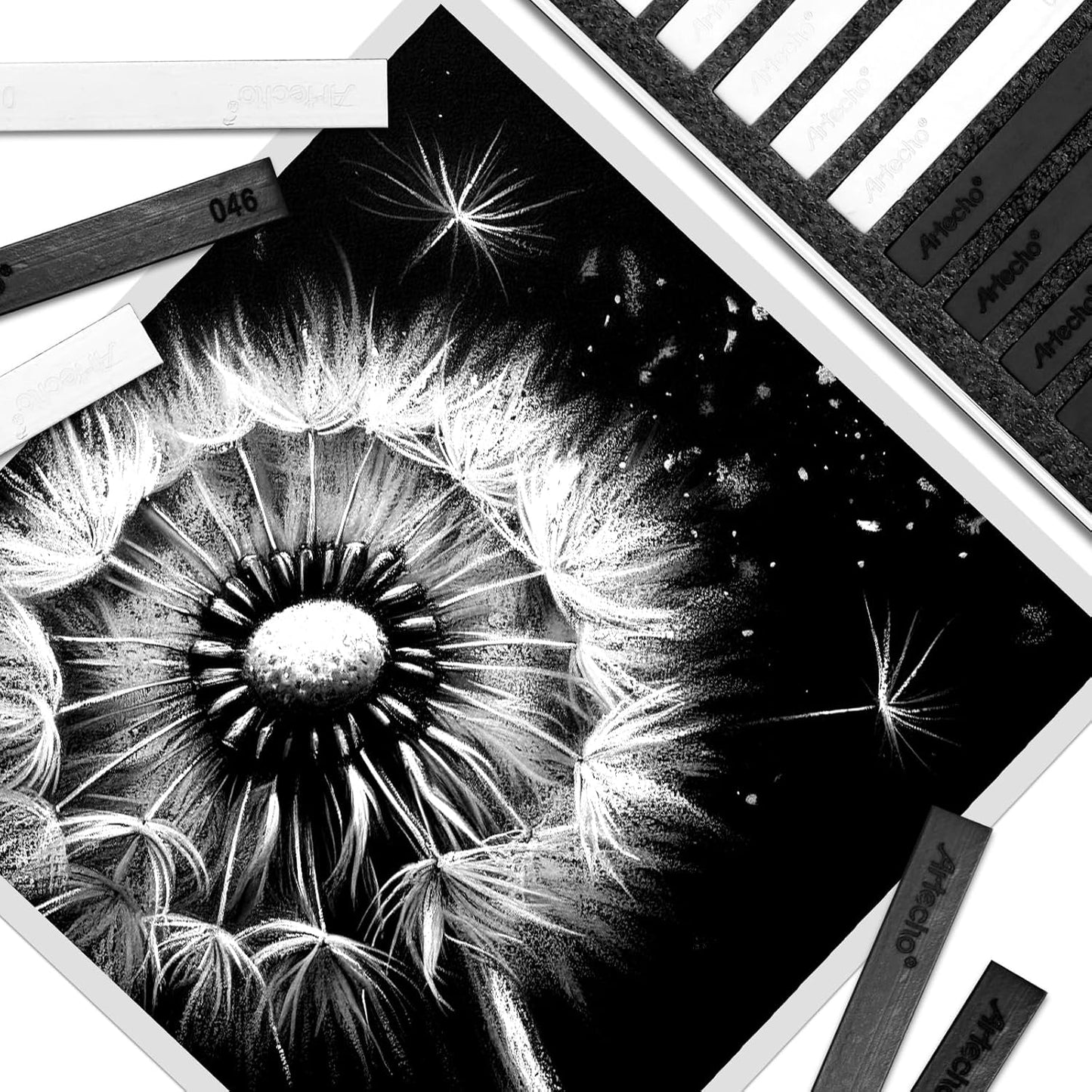 Artecho 12pcs Soft Pastels, 6 White and 6 Black Soft Pastels, Square Chalk for Drawing, Blending, Layering, Shading