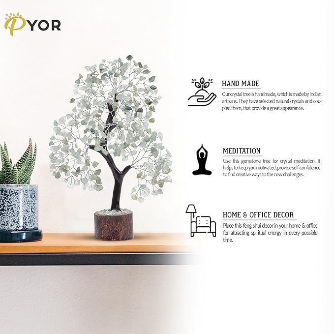 PYOR Green Jade Crystal, Bonsai Tree, Money Trees, Crystals and Healing Stones, Reiki Decor, Jade Crystal, Gemstone Tree, Spiritual Gifts for Women, Decorations for Living Room, Office Decor Women