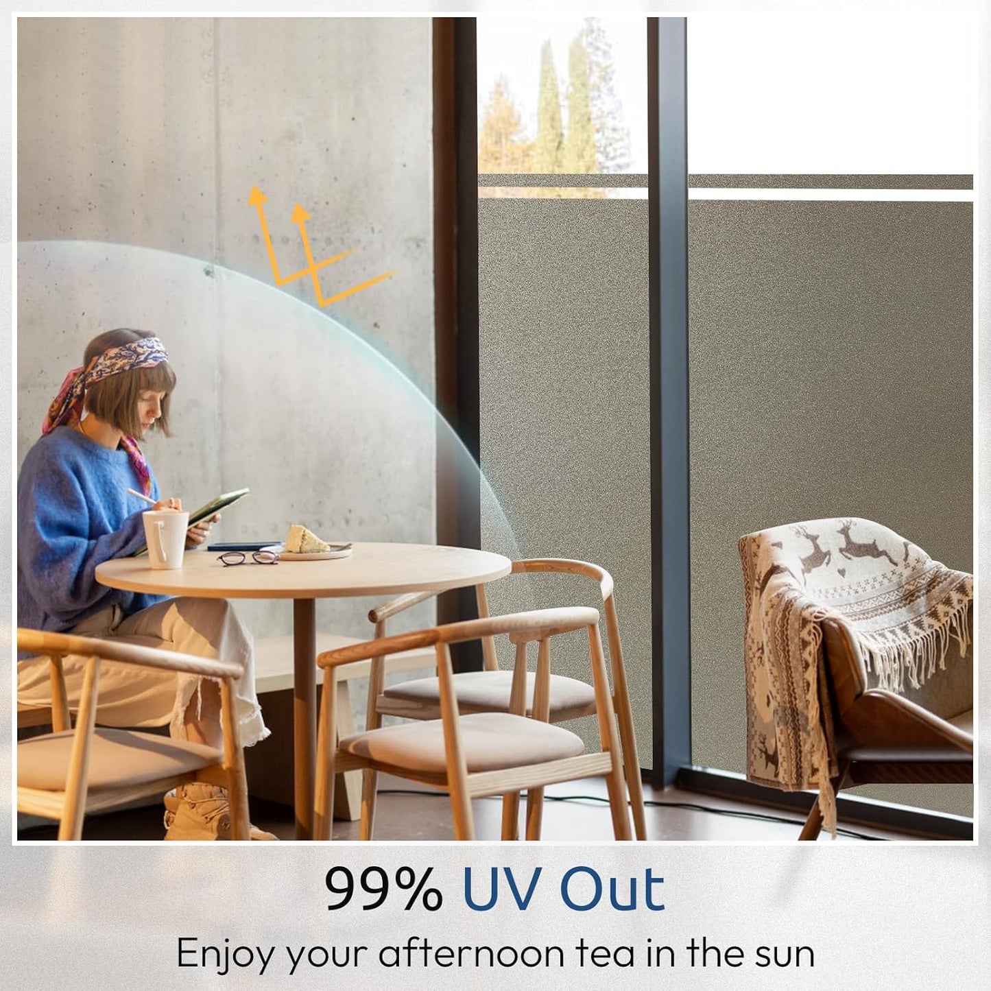 rabbitgoo Privacy Window Film, Static Cling Privacy Film for Glass Windows, Removable Grey Frosted Sun Light Blocking Coverings House Tint for Home Bathroom Garage, Taupe, 29.5 x 78.7 Inches