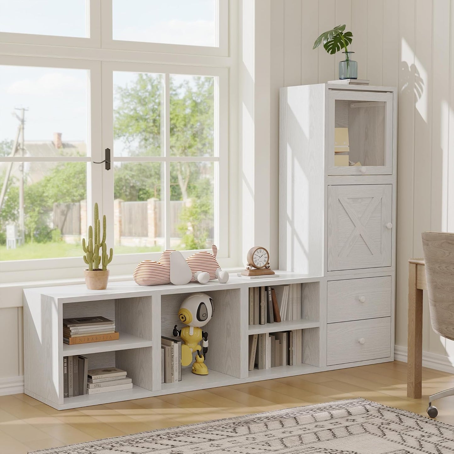 FUSUNBAO Magic DIY Cube Storage Organizer Stackable Cubes for Home Books Clothes Toy-Modular Cubby Storage System-Office Cubical-Bookcase Closet (Pure White-Washed, Drawer Cube)