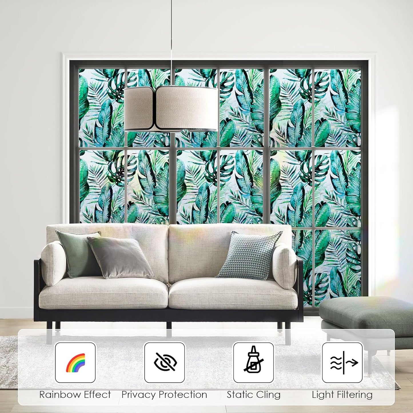 DKTIE Nature Pattern Rainbow Window Film Decorative Stained Glass Window Film Static Cling Films Easy Apply Removable Comes with Tools (U560-rainbow, 35.4" x 78.7")