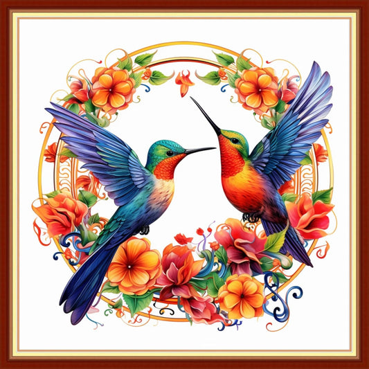 Dooxvey Cross Stitch Kits for Adults Beginners,Full Range of Cross-Stitch Stamped Kits Needlepoint Kits for Beginners Embroidery Kits 11CT Cross Stitch Patterns-Hummingbird Wreath 18x18 inch