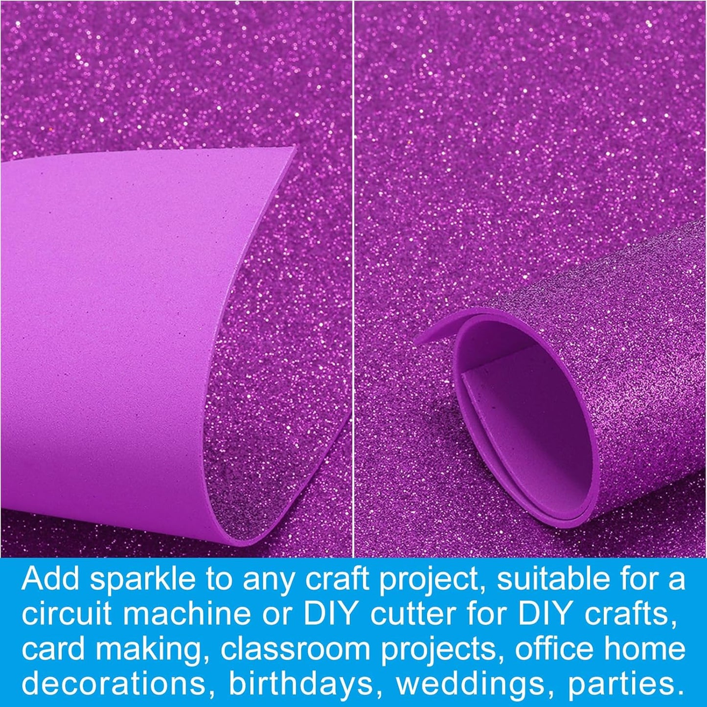PATIKIL 2mm(1/10") Thick Non Adhesive Glitter Foam Sheet 16x24inch(40x60cm) Purple, EVA Shiny Foam Board for Craft, 6 Pcs