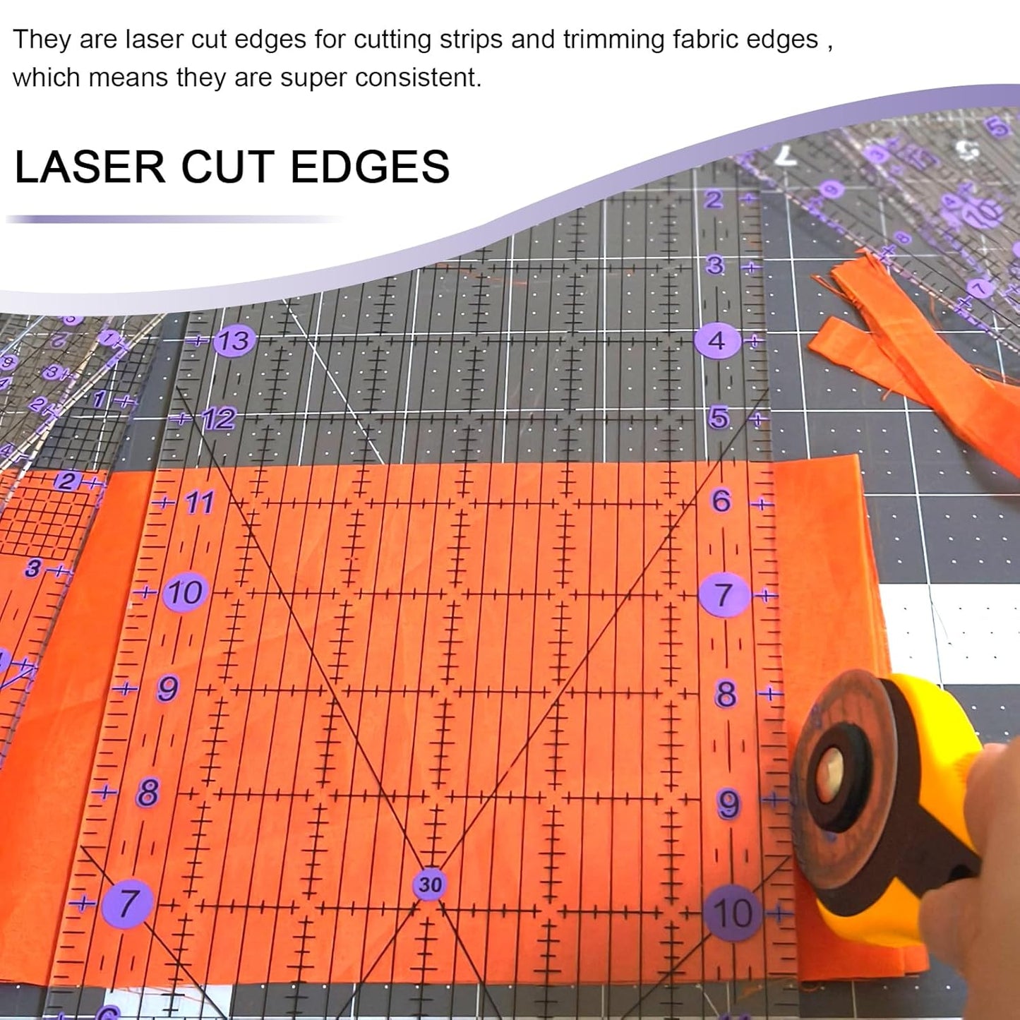 Quilting Ruler, Sewing Ruler, 8 Pack, Acrylic Quilting Templates(6"x17", 3"x17", 2"x16", 1.5"x12", 1"x12", 1"x6", 8"x3"), Non Slip Rings 25 Pieces, Sewing and Quilting Supplies - Clear/Purple