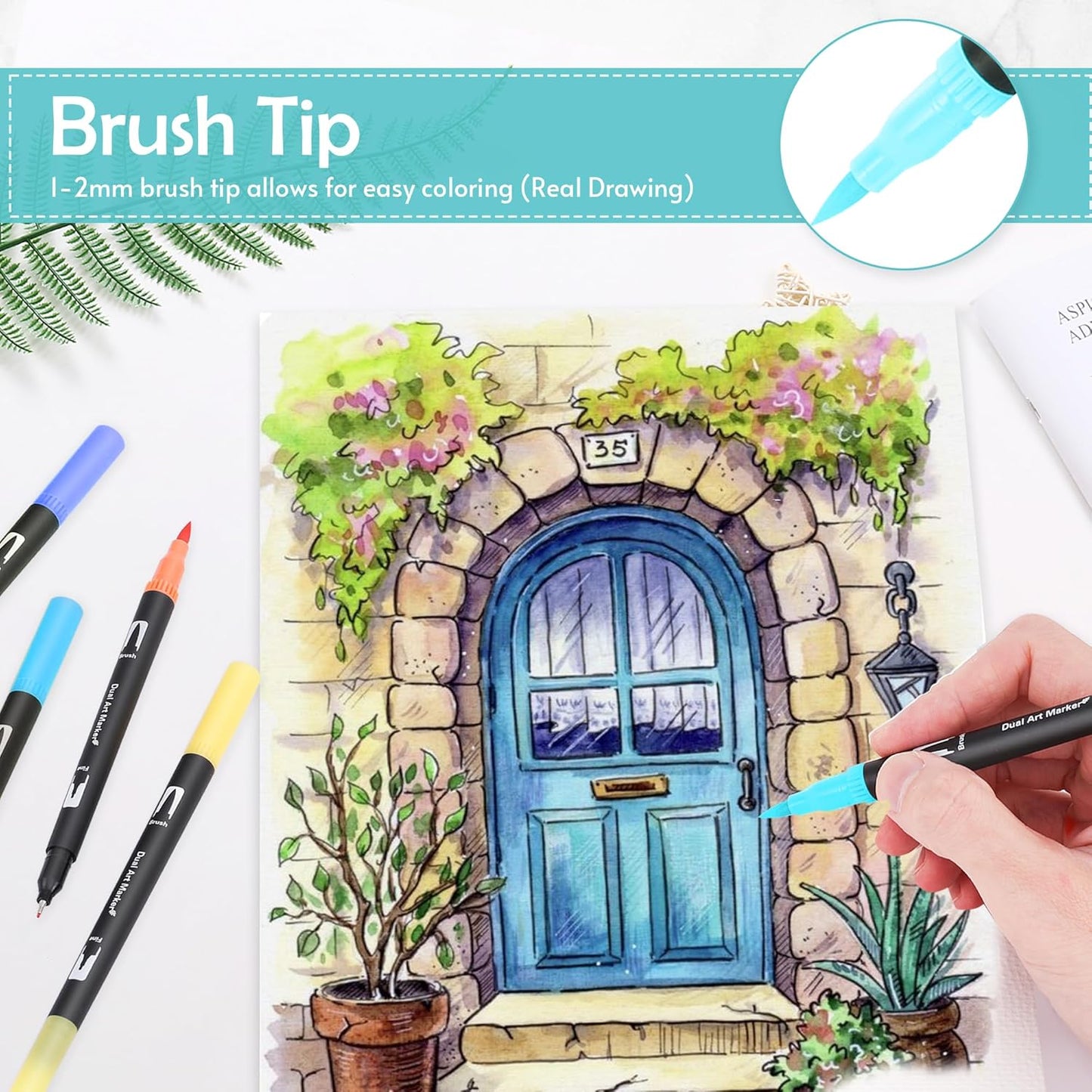 nauets 120 Colors Brush & Fine Dual Tip Watercolor Markers Set for Kids Adults Coloring Books No Bleeding Paint Pens For Drawing Note taking Planner Calligraphy Journaling Card Making Art Supplies