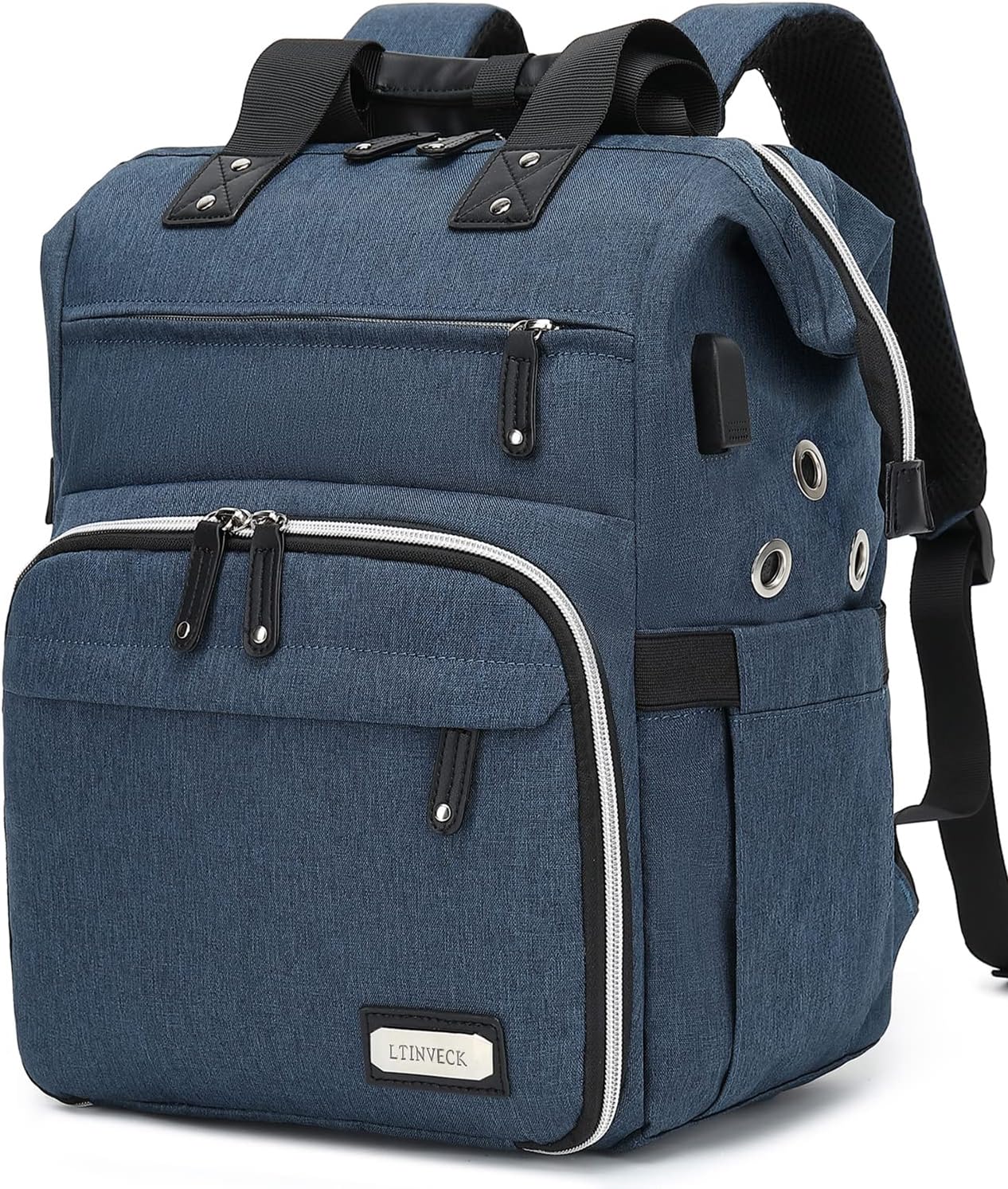 Crochet Backpack,Knitting Bag Backpack Yarn Storage Organizer Travel Crochet Bag with USB Charging Port,Large Yarn Tote Bag Yarn Holder Case for Knitting Needles,Crochet Hooks,Crochet Accessories,Blue