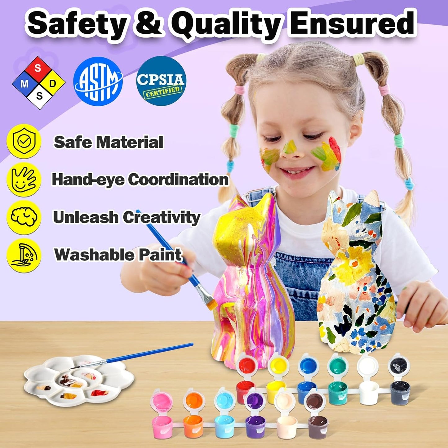 FUNZBO 2pcs Paint Your Own Cat Lamp - Halloweens Arts and Crafts Supplies Kitten Painting Kits for Kids Teens, DIY Night Light Toy for Toddlers Girls Boys Ages 3 4 5 6 7 8 9 10 11 12 13 Birthday Gifts