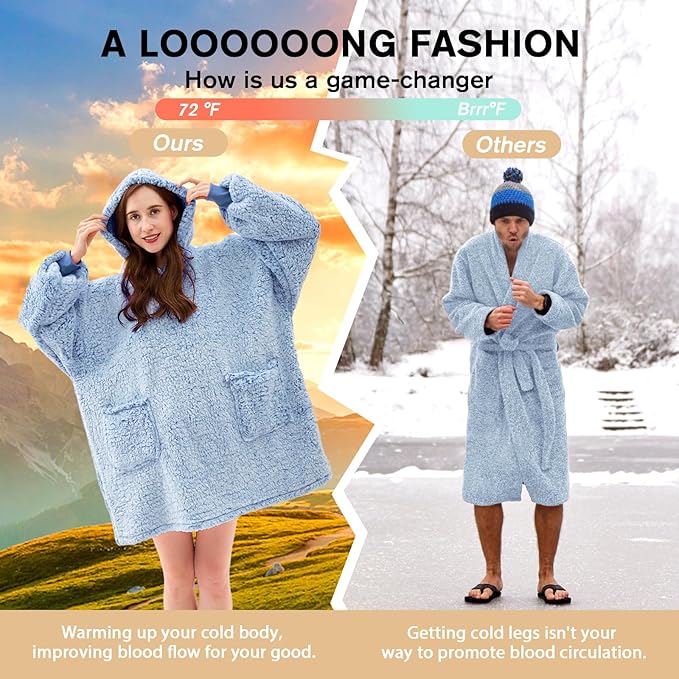 yescool Wearable Blanket Hoodie, Flannel Sherpa Fleece Blanket Sweatshirt for Adults Women Men,One Size Fits All