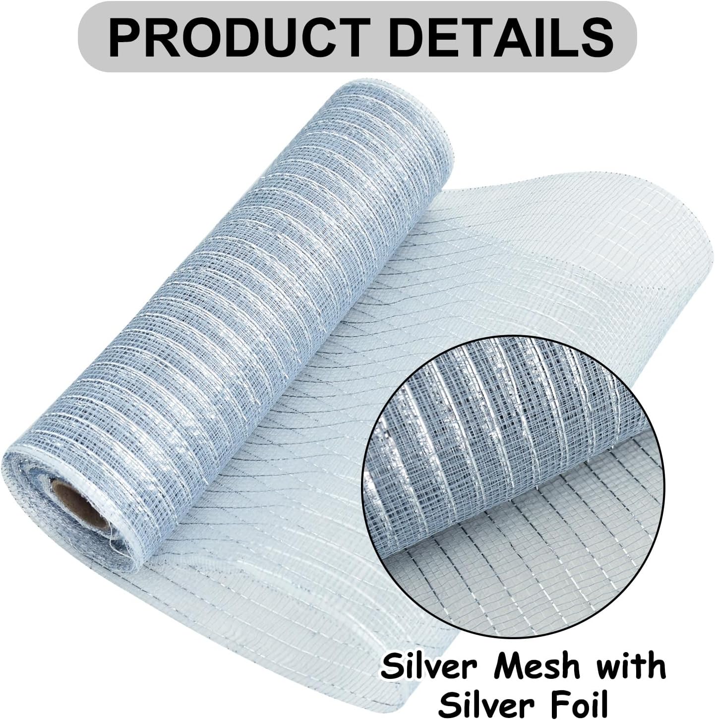 TONIFUL 2 Rolls 10 Inch Silver Decorative Mesh Ribbbon Rolls, Fabric Mesh with Foil for Wreath Supplies, Front Door Wreath Crafts Tree Decor Christmas NewYears Halloween Decoration (10 yds/roll)