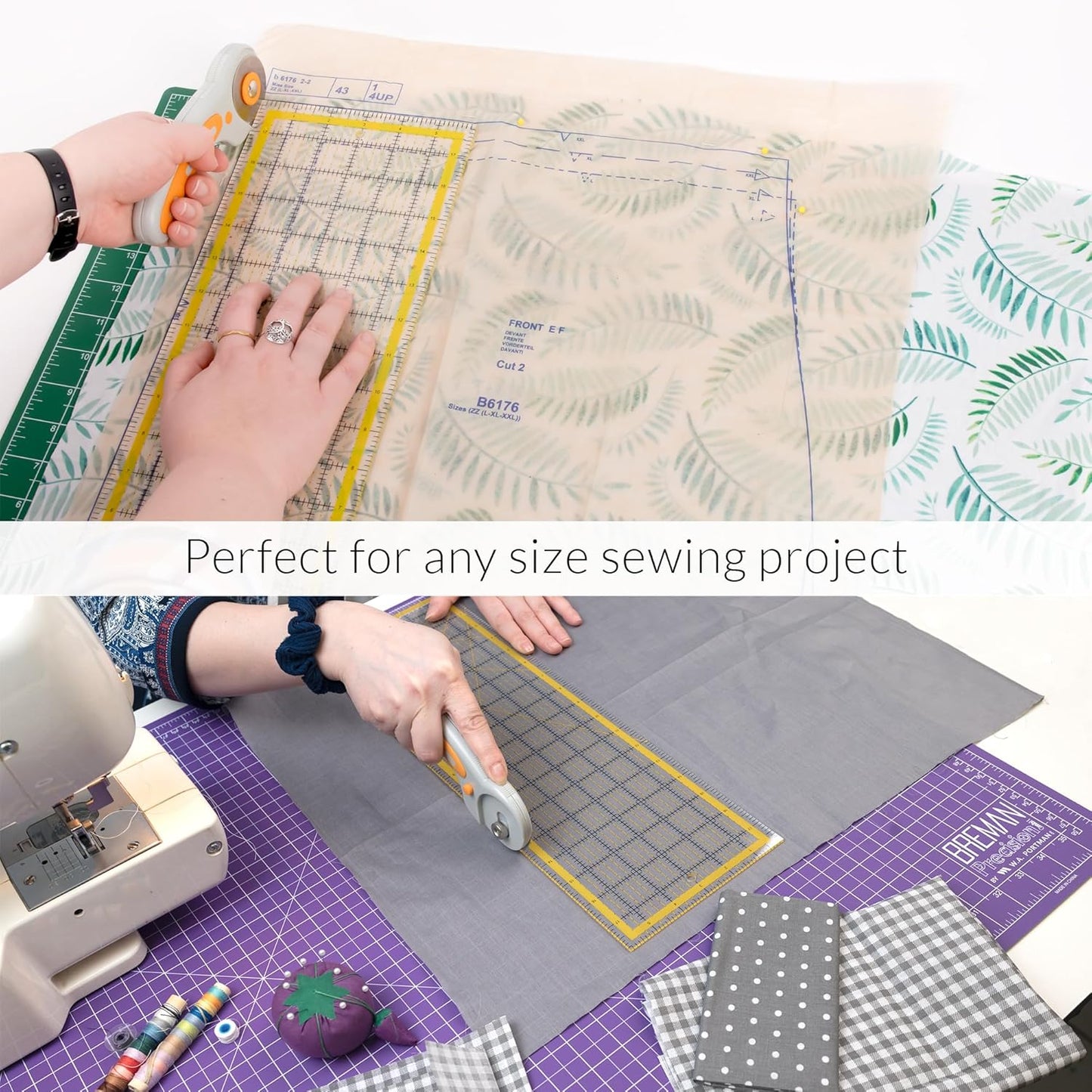 Breman Precision Quilting Rulers – 6x12 Inch Clear Acrylic Rulers for Quilting and Sewing – Laser-Cut Edge, Easy-Read Grid Lines, Angled Markers – Fabric Guide for Left & Right-Handed Users