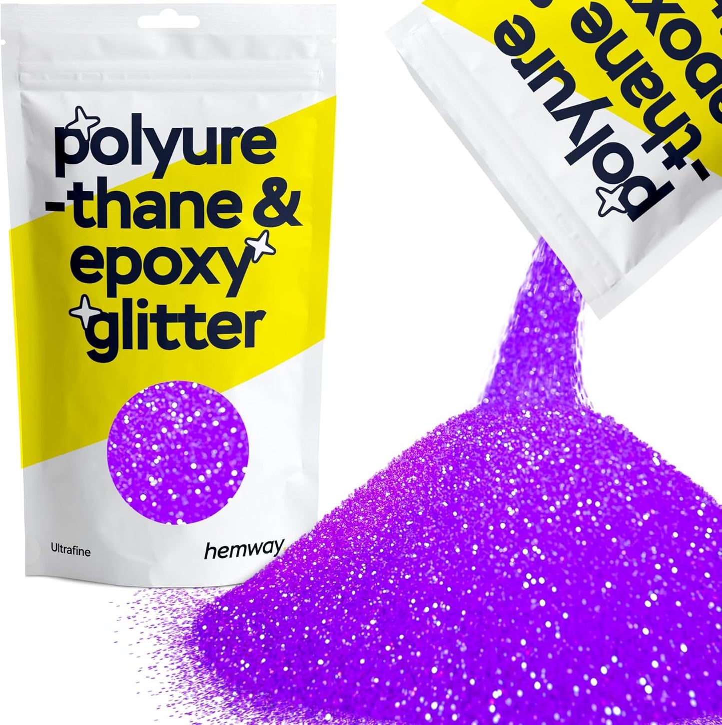 Hemway Polyurethane & Epoxy Resin Glitter 100g / 3.5oz Metallic Crystal Flake Additive for Flooring Jewelry Tumblers Glass Pigment - Ultrafine (1/128" 0.008" 0.2mm) - Fluorescent Purple