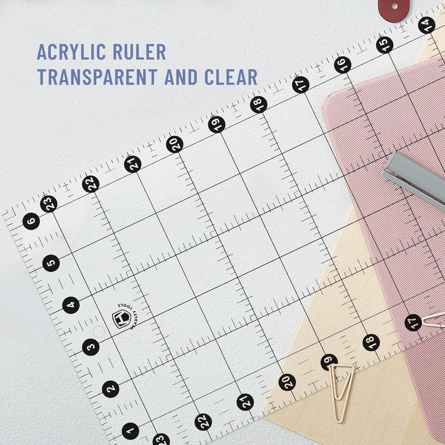 Headley Tools Sewing Ruler,Quilting Ruler (6.5"x 24"), Sewing and Quilting Ruler with 30°/45°/60° Angle Indicator, Acrylic Fabric Ruler for Sewing and Quilting,Clear/Black