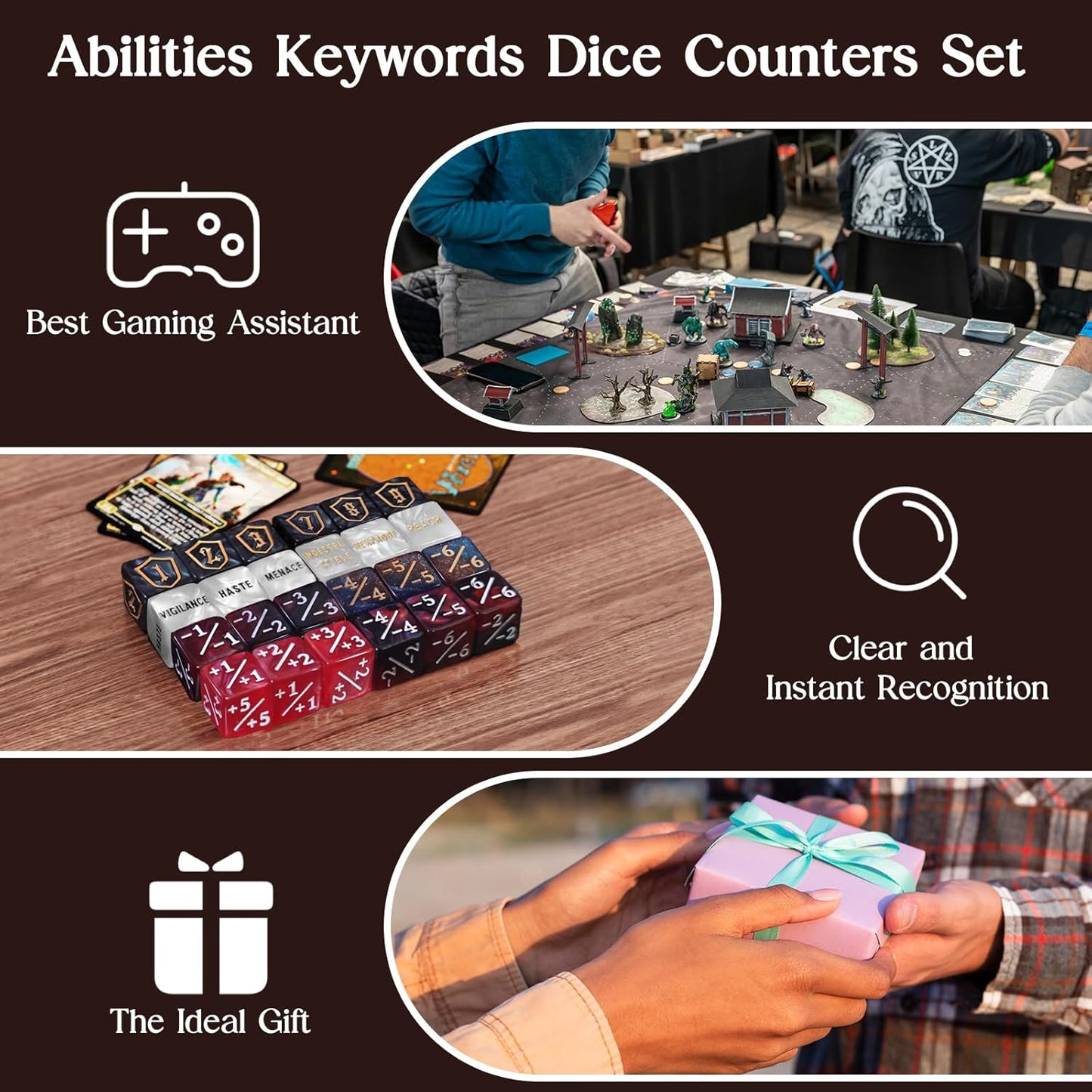 63 Pieces MTG Dice Counters Bulk Ability Keywords MTG Tokens Shield Life Counter 6 Sided Dice Set for MTG,TCG,Cards Gaming Accessories