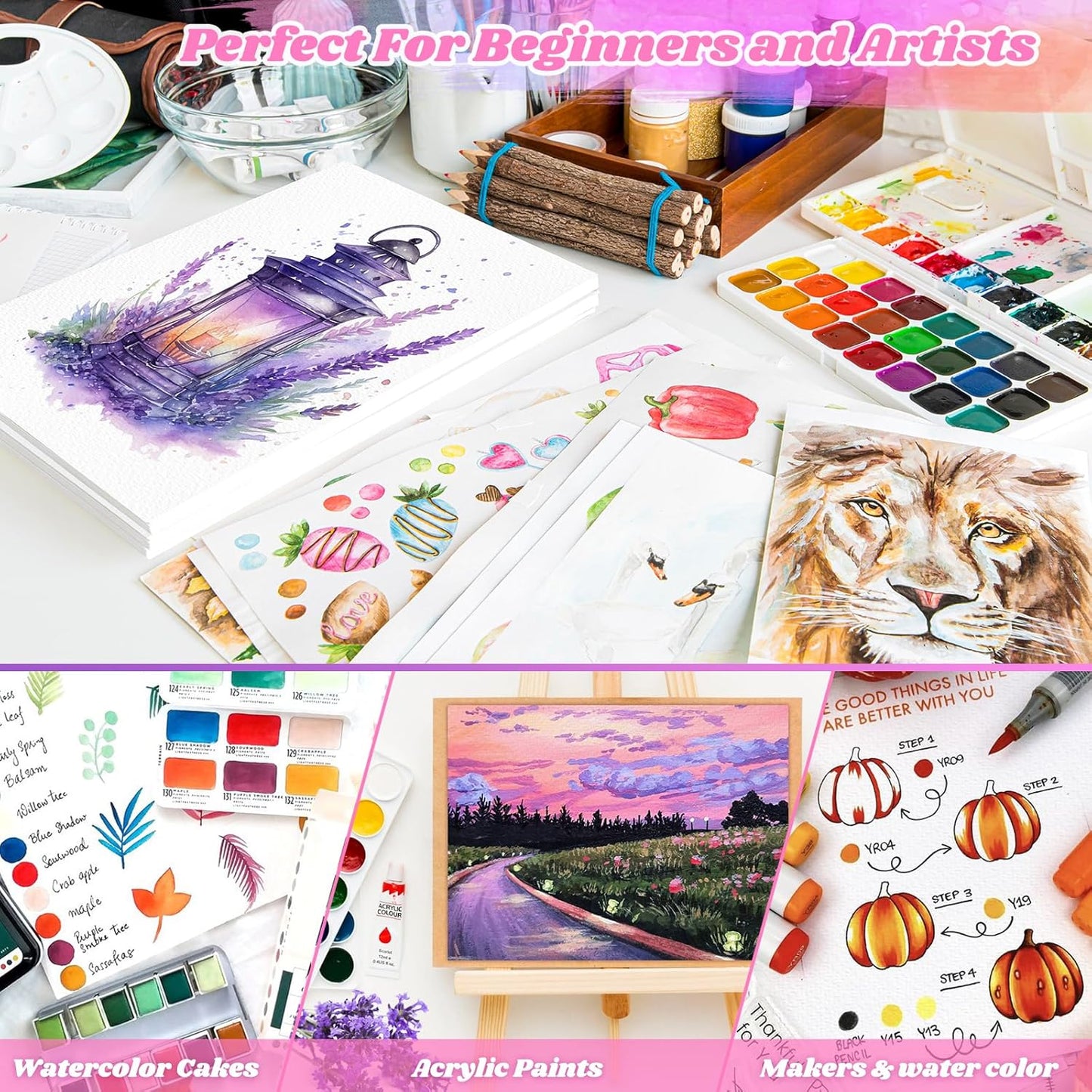 128 Sheets Watercolor Paper Bulk, Stocking Stuffers for Kids, 5"x7" 140lb/300gsm Cold Press White Water Color Paper for Teacher Students, Classroom Must Have, Study Essentials, College School Supplies