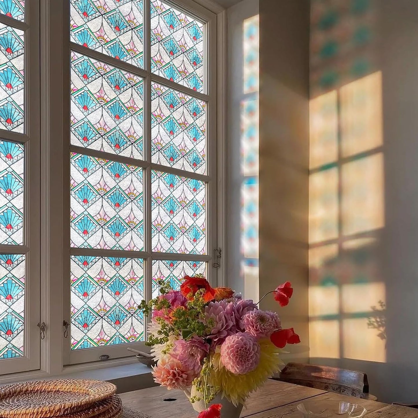 3D Stained Glass Window Film, Decorative Window Privacy Film for Bathroom,Front Door,Home, Sun Blocking Heat Control,Static Cling,23.6inch x 35.4inch Refractive Narrative