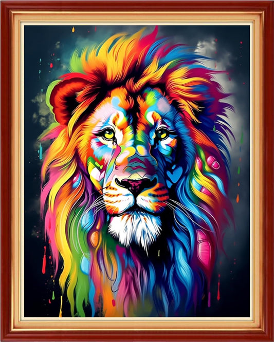 Joyhoor Cross Stitch Kits for Beginners Stamped Cross-Stitch Supplies Needlework preprint Embroidery Kits for Adults DIY Needlepoint Kits Embroidery Patterns 11CT-Colorful Lion 16x20 inchs