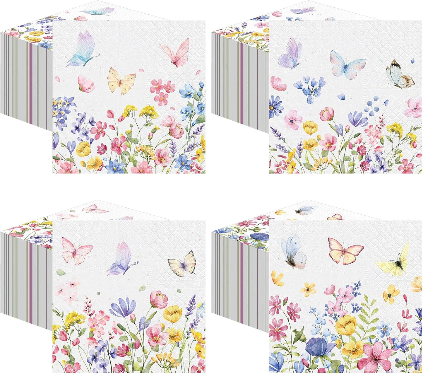 Fulmoon 200 Pieces Summer Floral Cocktail Napkins Disposable Wildflower Dessert Paper Napkins Bulk Flower Decoupage Beverage Towel for Summer Tea Party Dinner Decorative