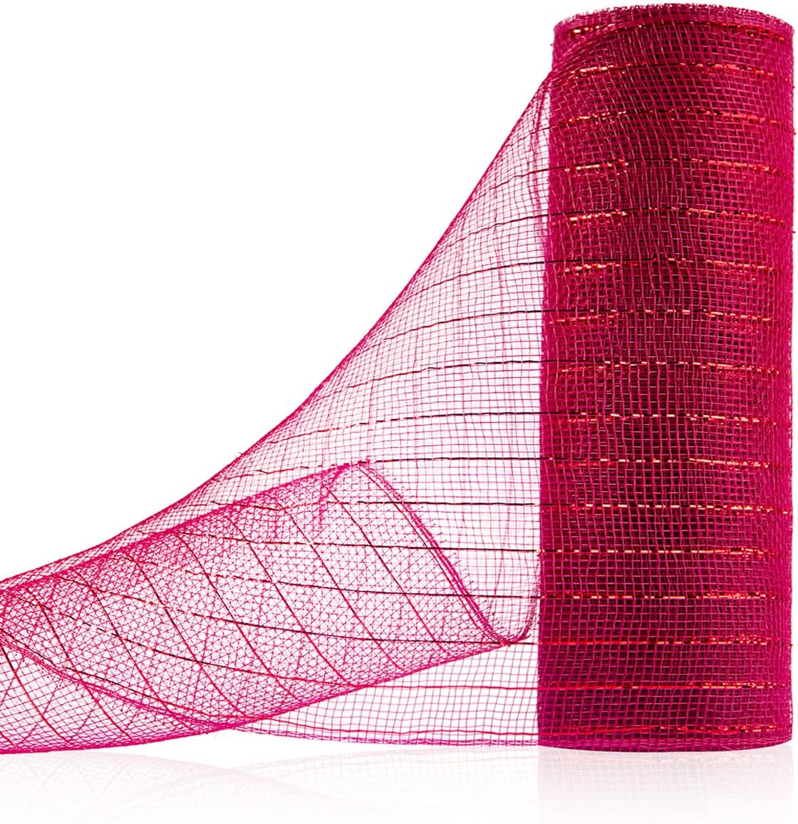 Anivia Deco Mesh Ribbon, 10inch x 30 Feet Each Roll Metallic Foil Mesh Ribbon for Wreaths Swags, Holloween, and Christmas Tree Decoration (Burgundy/Red Foil)