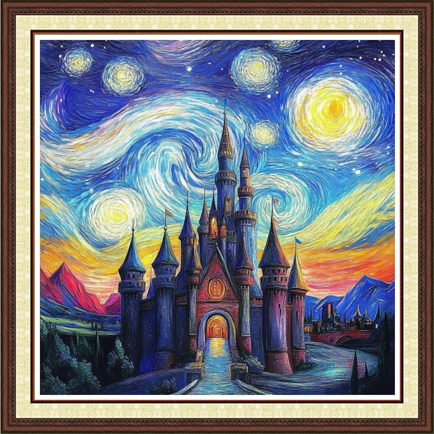 Findvoor Counted Cross Stitch Kits for Adults Full Range of Cross Stitching Embroidery Unprinted Pattern for Beginners, 11CT Needlepoint Kit Patterns Embroidery Kits-Van Gogh's Castle 18x18 inch