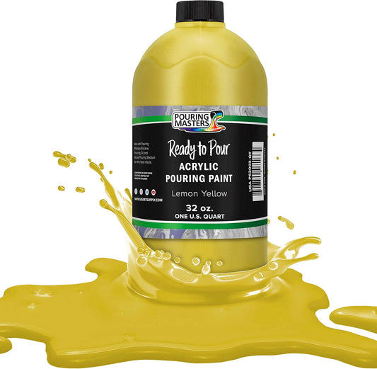 POURING MASTERS Lemon Yellow Acrylic Ready to Pour Pouring Paint - Premium 32-Ounce Pre-Mixed Water-Based - for Canvas, Wood, Paper, Crafts, Tile, Rocks and More