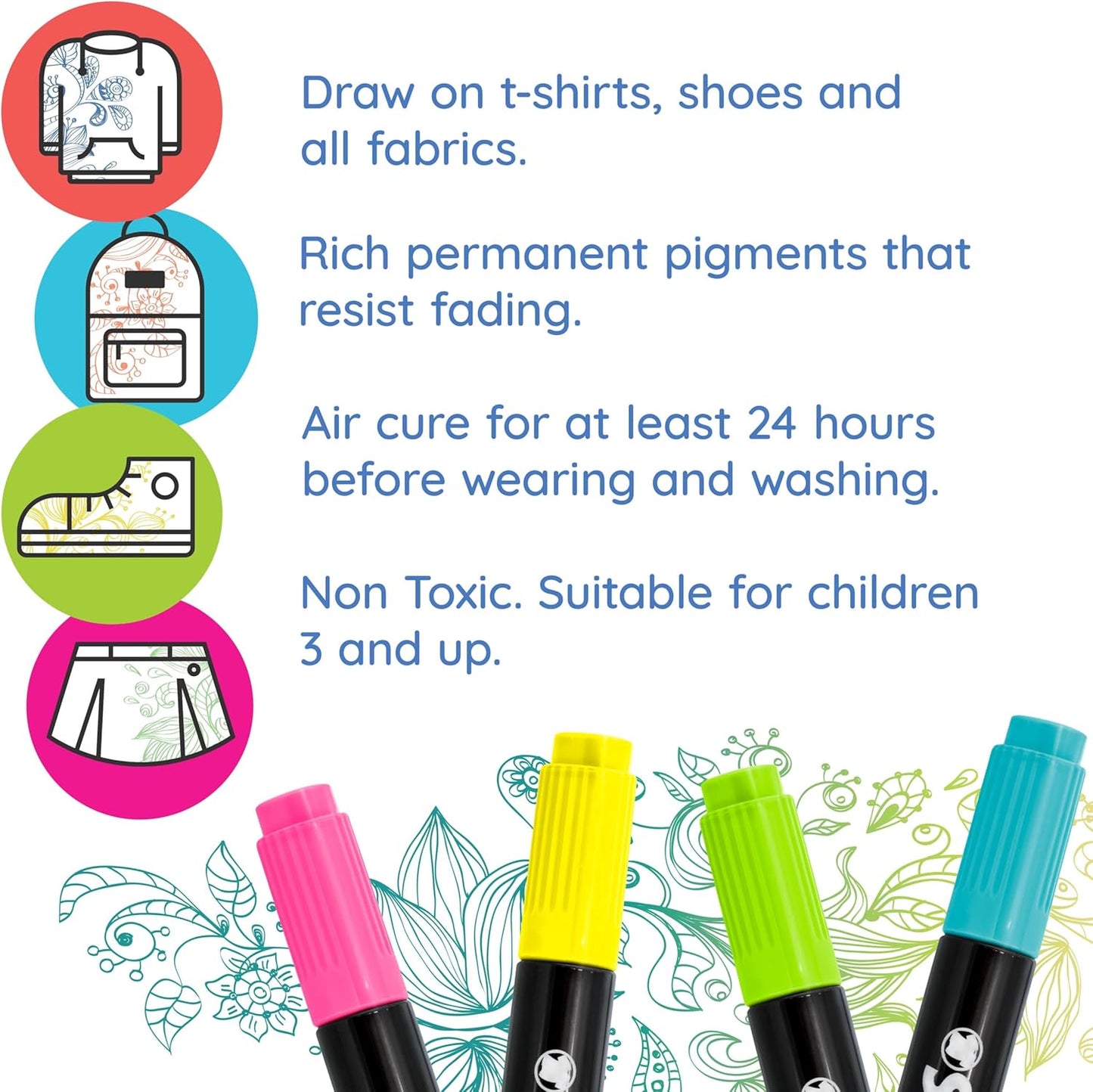 Super Markers 20 Unique Neon Colors Dual Tip Fabric & T-Shirt Marker Set - Double-Ended Fabric Markers with Chisel Point and Fine Point Tips - Ultra-Bright, Vibrant Bold Permanent Ink Colors, Clothing