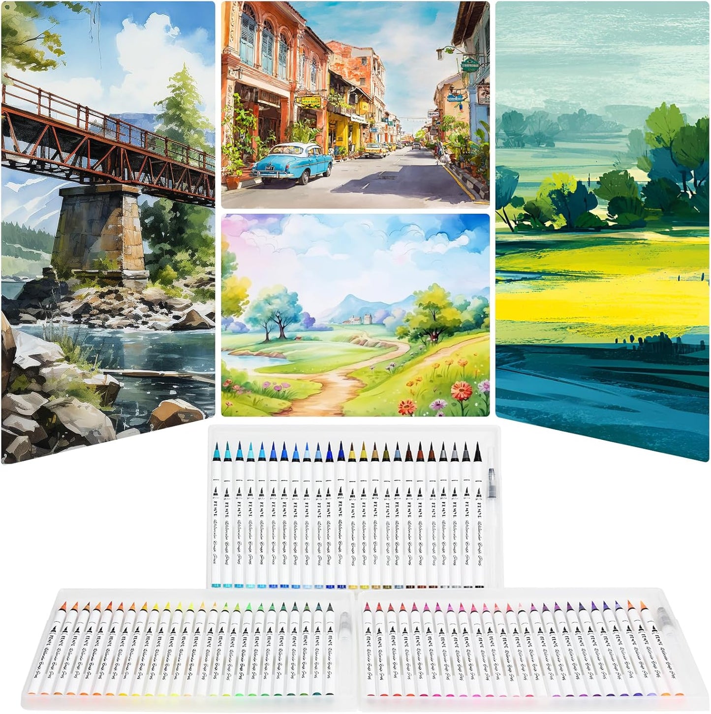 Watercolor Brush Pens,72 Colors Brush Tip Pens for Watercolor Painting, 3 Aquapen Blending Brush,Watercolor Markers for Artists and Beginner Painters Coloring Books, Calligraphy,Manga