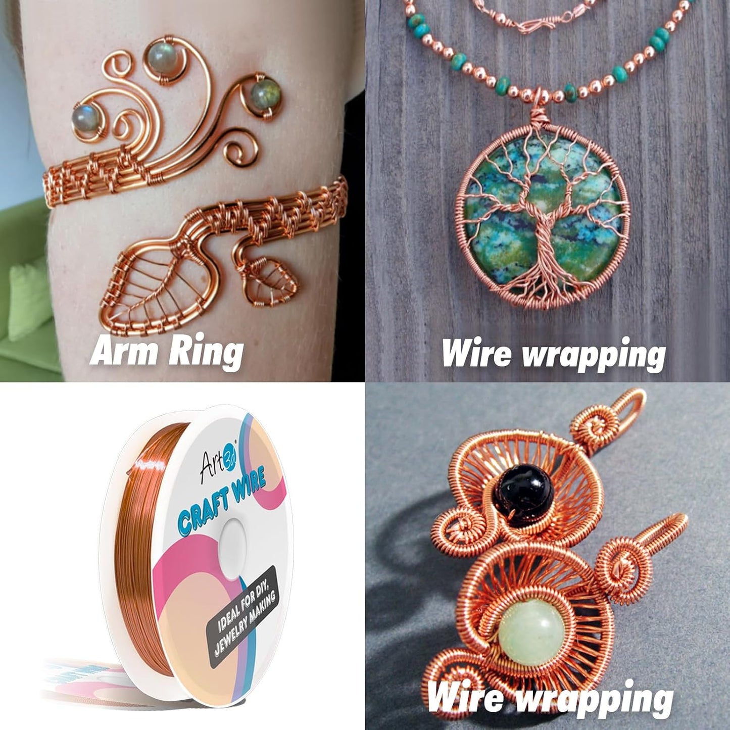 Art3d 18 Guage 120 FT Craft Wire for Jewelry Making, Beading, Sculpting, Gardening, DIY Project, Ornaments, 1 Roll - Copper