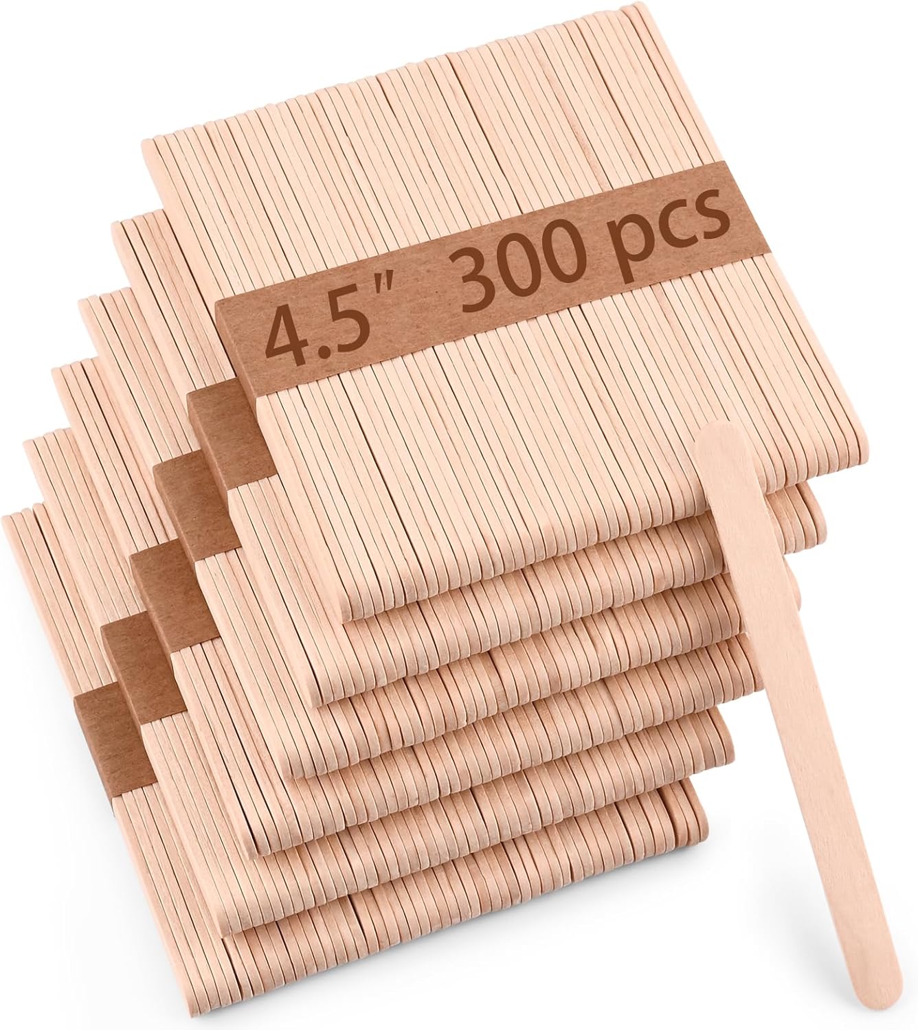 Sakolla 300 Pcs Popsicle Wooden Sticks, 4.5″ Length Natural Wood Standard Ice Pop Sticks for Ice Cream, Cakesicle, Cake Pop, DIY Crafts