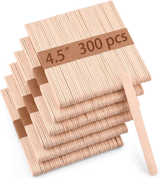 Sakolla 300 Pcs Popsicle Wooden Sticks, 4.5″ Length Natural Wood Standard Ice Pop Sticks for Ice Cream, Cakesicle, Cake Pop, DIY Crafts