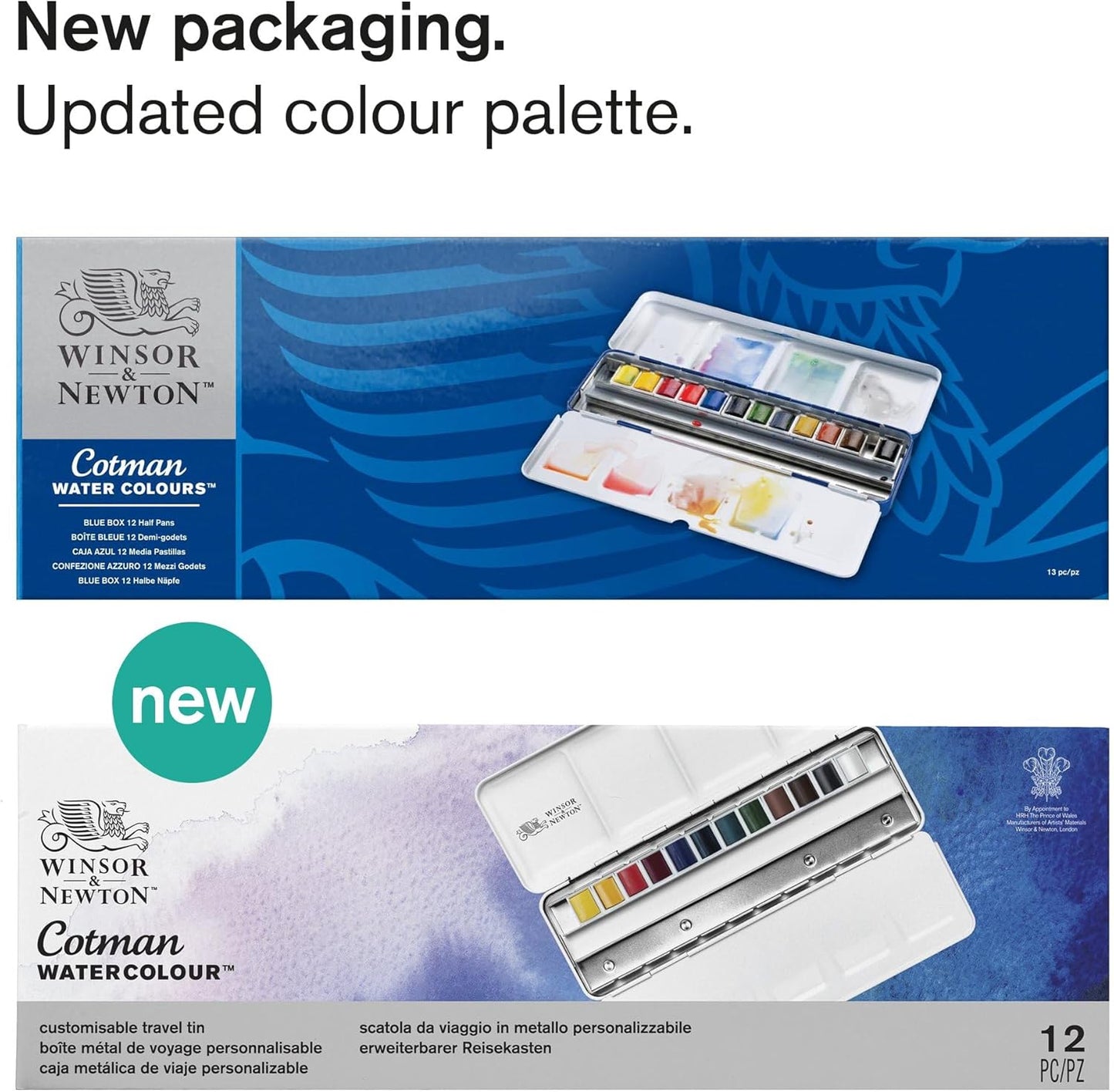 Winsor & Newton Cotman Watercolor Paint Set, Customisable Travel Tin, 12 Half Pan