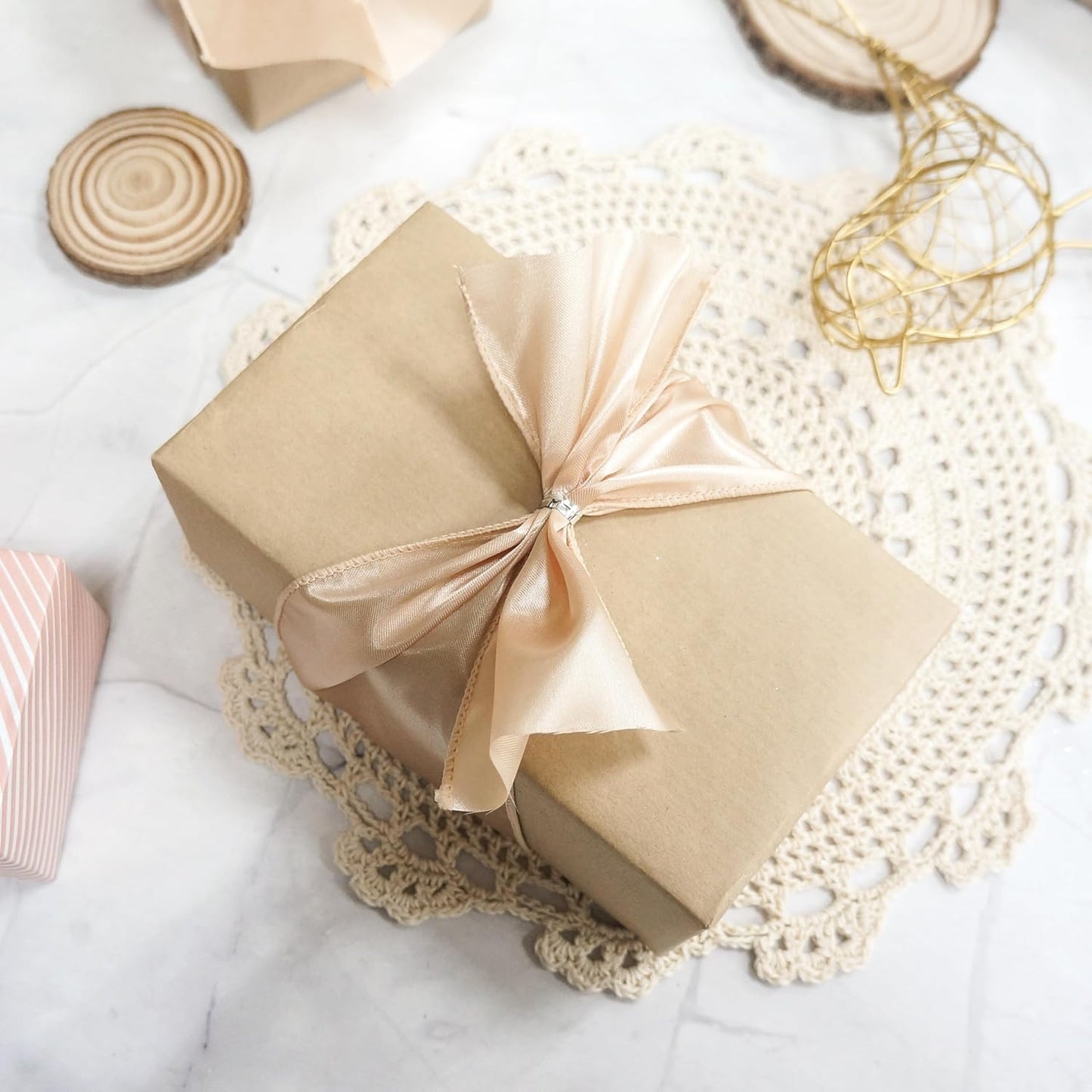 CT CRAFT LLC Satin Wired Ribbon 4 Inch x 20 Yards Champagne Gold for Christmas Home Décor Gift Wrapping Tree Topper Bow Wreath DIY Crafts,