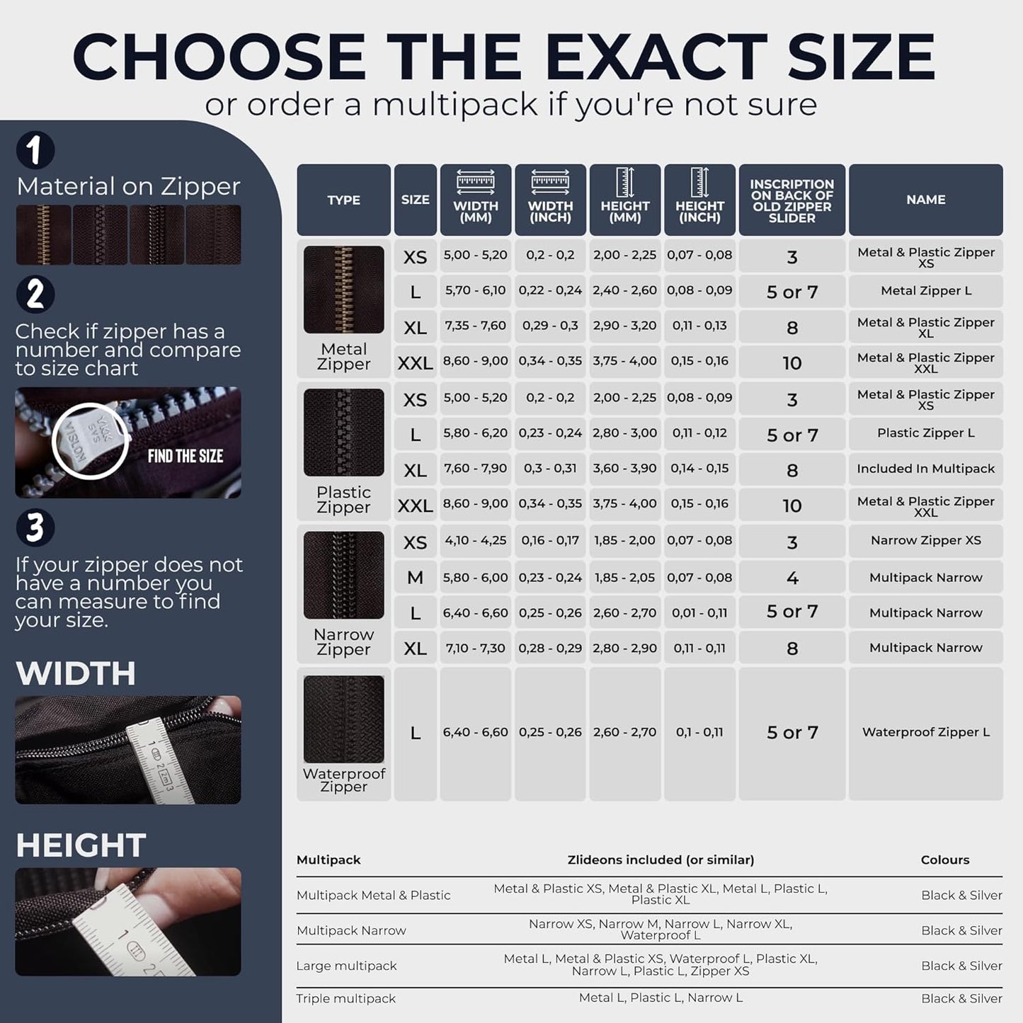 ZlideOn Zipper Pull Replacement - 1pcs, Black, Normal (L) - 5A - Instant Zipper Replacement Slider for Metal Zippers