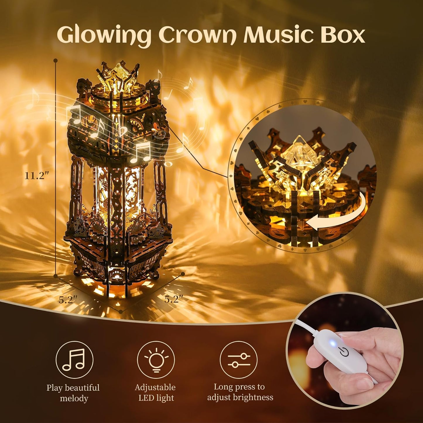 LED 3D Wood Puzzle Poker World Projector Lamp – DIY Craft Kit with LED Lights and Music Box – Creative Poker-Themed Lamp, Nightlight Gift for Home Décor (White Maple)