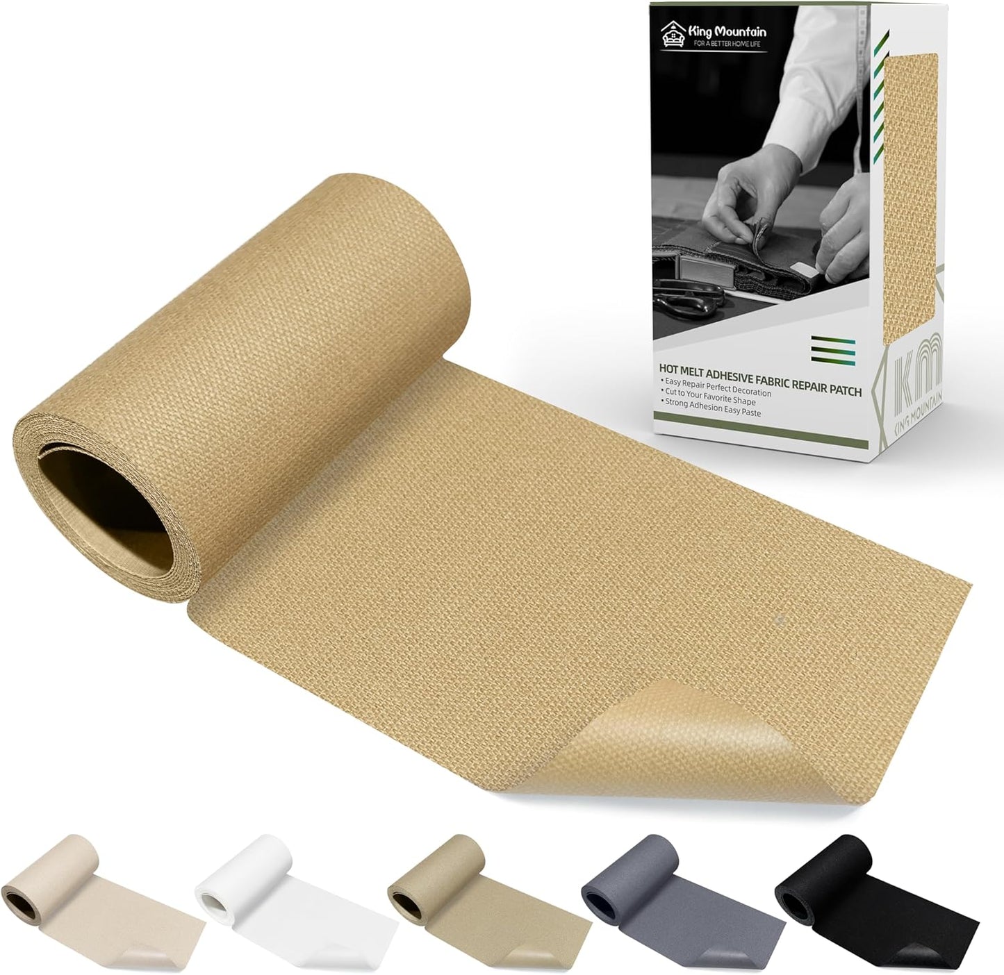 KING MOUNTAIN Canvas Iron on Patch,3"×60",Waterproof 100% Cotton Fabric Repair Patch,Used for Various Sofa,Tent,Clothes,Seats,Suitcases ( Flaxen)