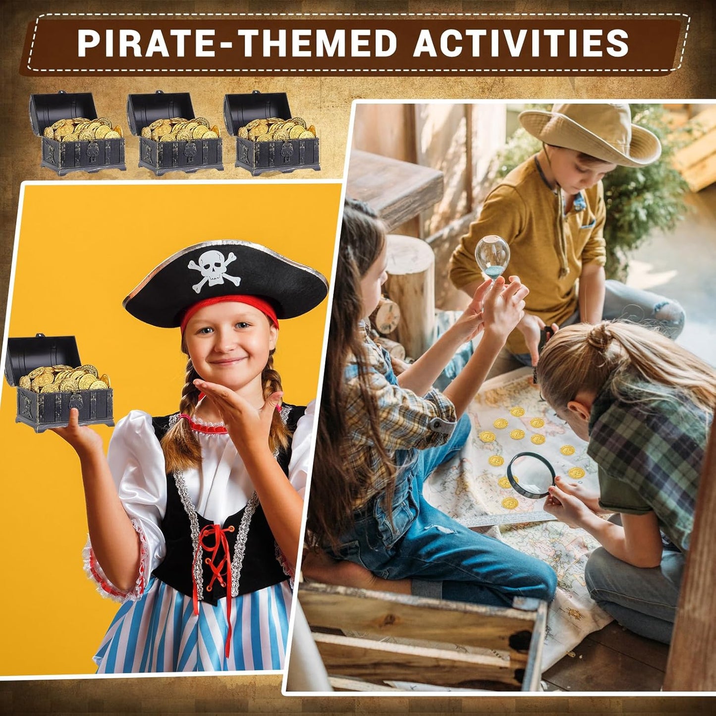 Hanaive 100 Pcs Plastic Gold Coins Fake Pirate Play Coins Spanish Doubloons St. Patrick's Toy for Kids Pirate Party, Treasure Hunt Board Game and Party Favors(Classic)