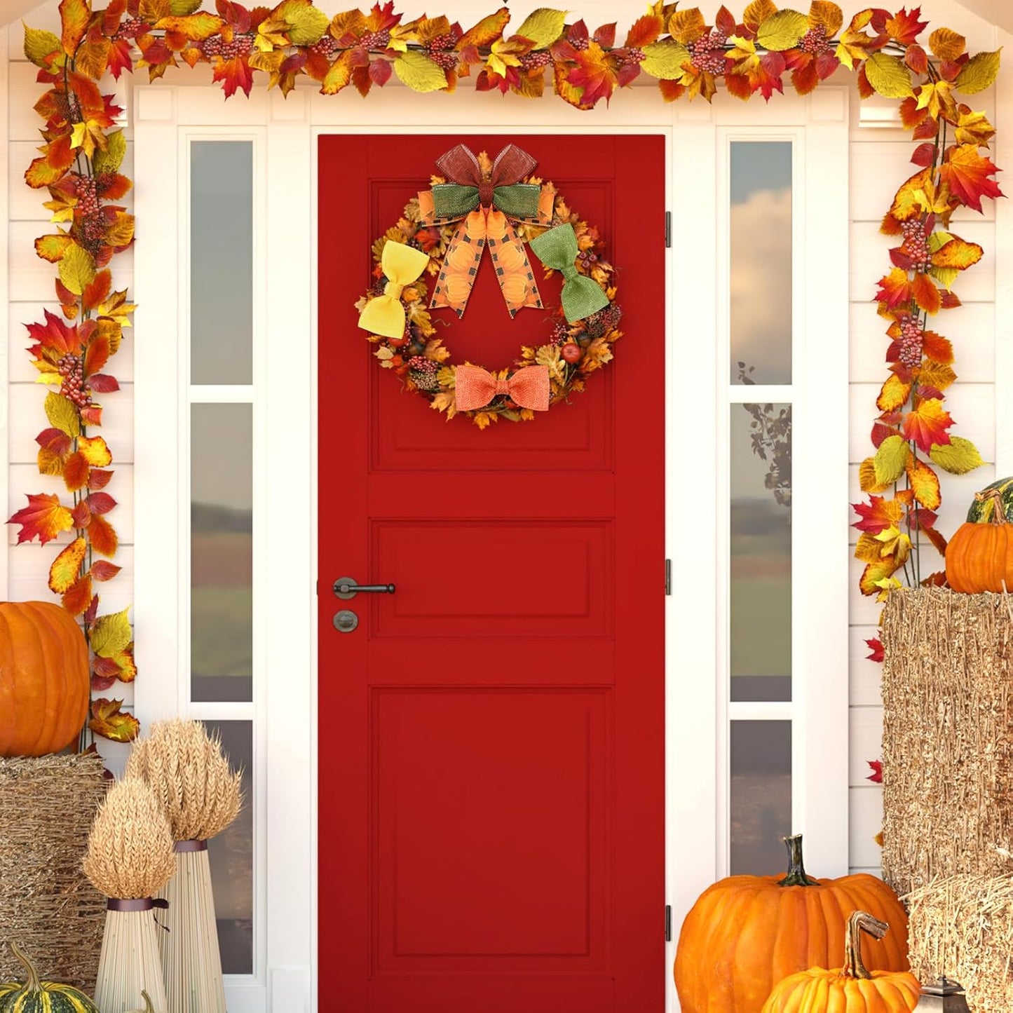 12 Rolls Fall Wired Edge Ribbon for Wreaths 2 Inch x 60 Yards Maple Leaves Pumpkin Turkey Print Ribbon Thanksgiving Plaid Crafts for Autumn Harvest Party Decoration Supplies, 12 Styles