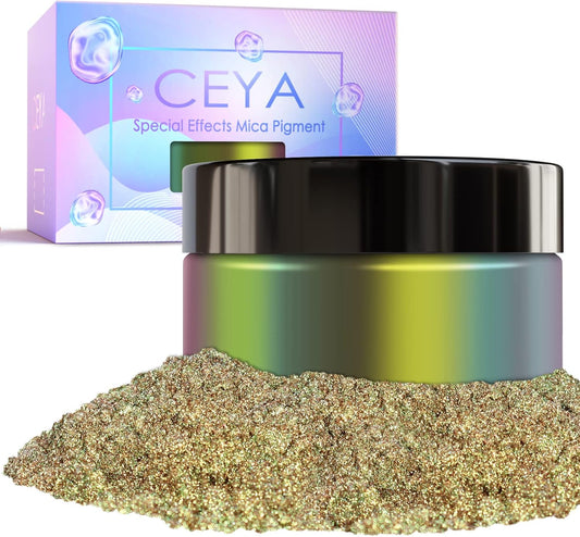 Ceya Chameleon Mica Powder, 1.8oz/ 50g Aurora Forest Chrome Nail Powder, Cosmetic Grade Pearlescent Effect Color Shift Pigment for Epoxy Resin, Makeup, Nail Polish, Soap Dye, Candle Making,Craft,Slime