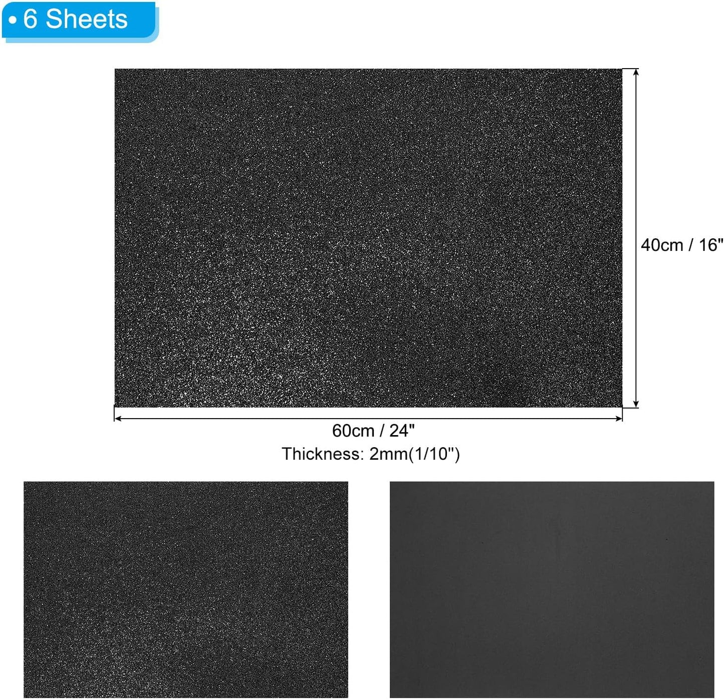 PATIKIL 2mm(1/10") Thick Non Adhesive Glitter Foam Sheet 16x24inch(40x60cm) Black, EVA Shiny Foam Board for Craft, 6 Pcs