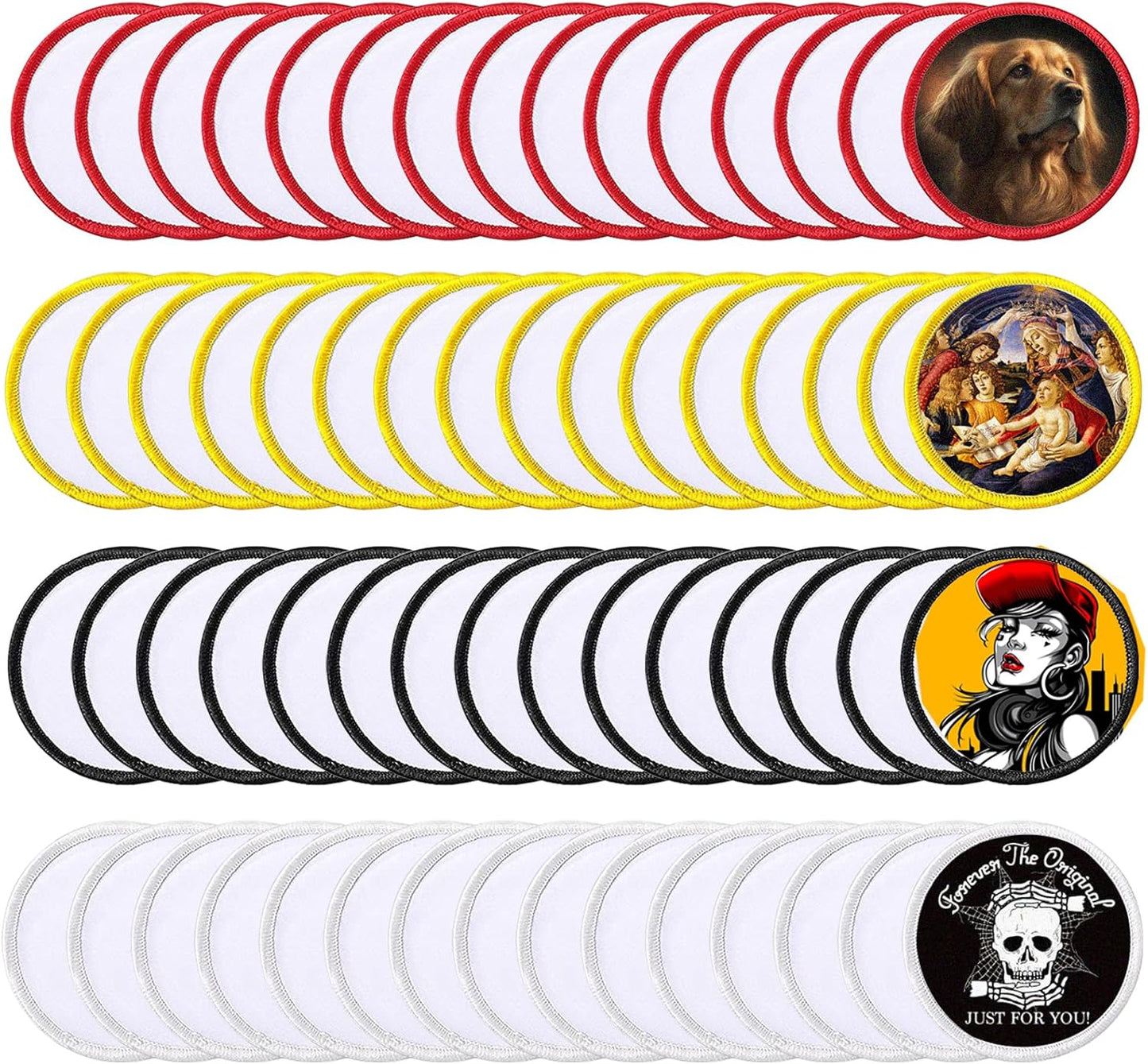 GUX 60 Pieces 4 Colors Round Patch Iron-on Sublimation Blanks Patches Fabric Patch Blanks Repair Blank Patches for DIY Hats Shirts Shoes Jeans Bags Supplies (4Colors Round Mixed / 60PCs)