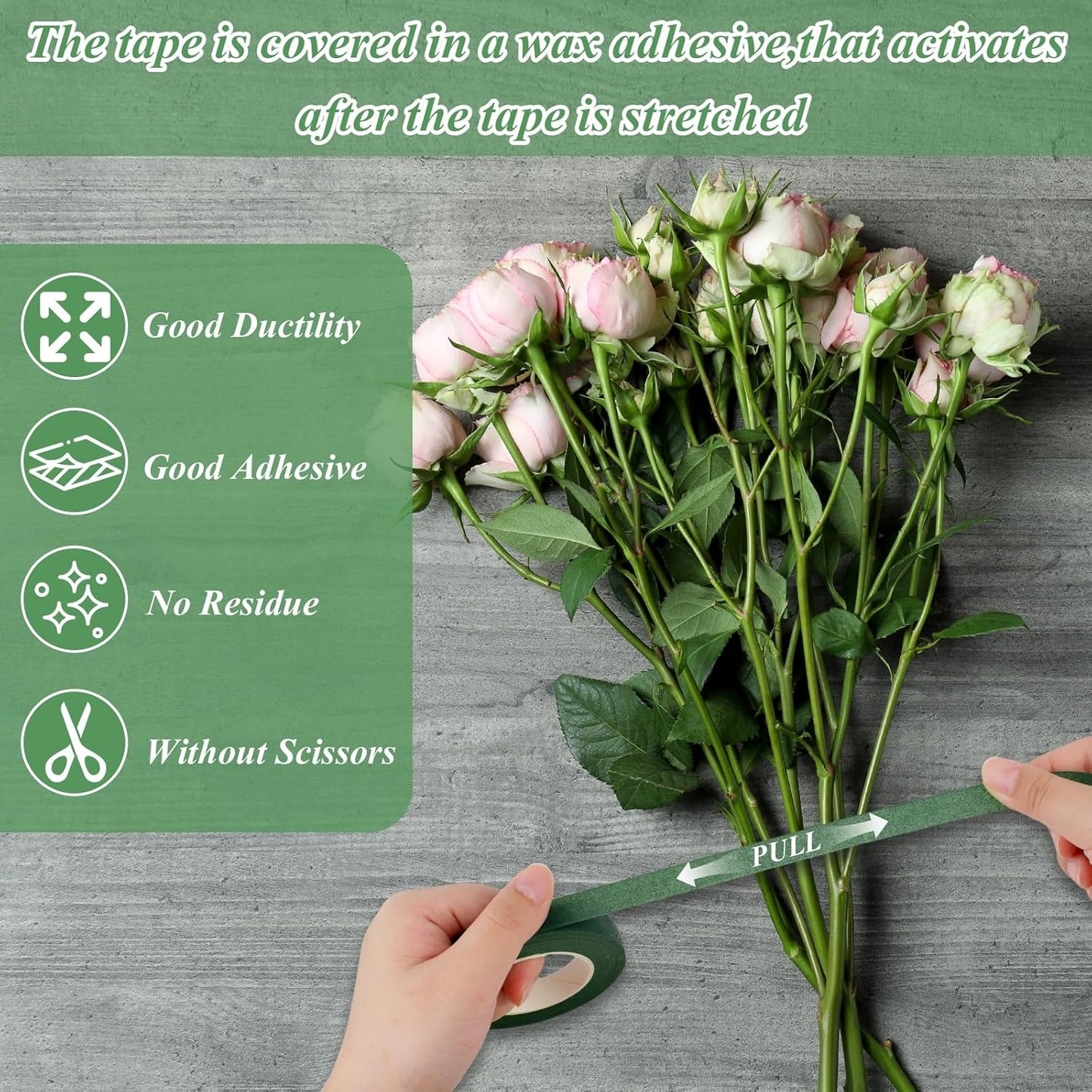 Phinus 9 Rolls Floral Tape, 1/2 Inch x 30 Yard Flower Tape, Green Floral Tape for Floral Crafts Supply, Bouquet Stem Wrapping, Wedding Bouquet (Dark Green)