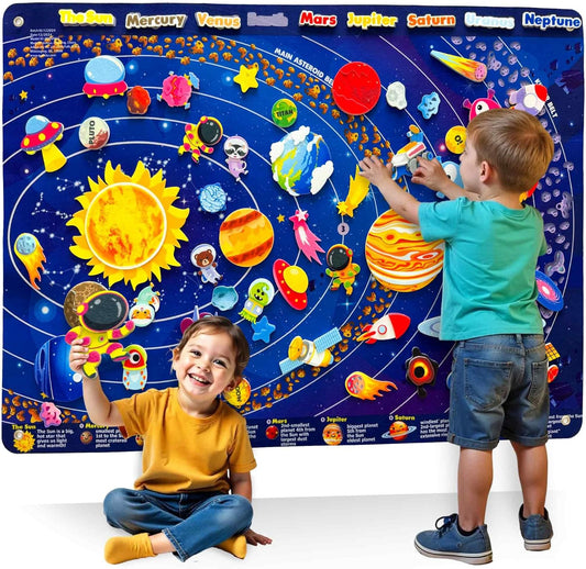 QUOKKA Space Felt Board for Kids 3-5 Years Old - Social Emotional Preschool Learning Activities for Ages 3-5 - Educational Flannel Toy Speech Therapy Gift