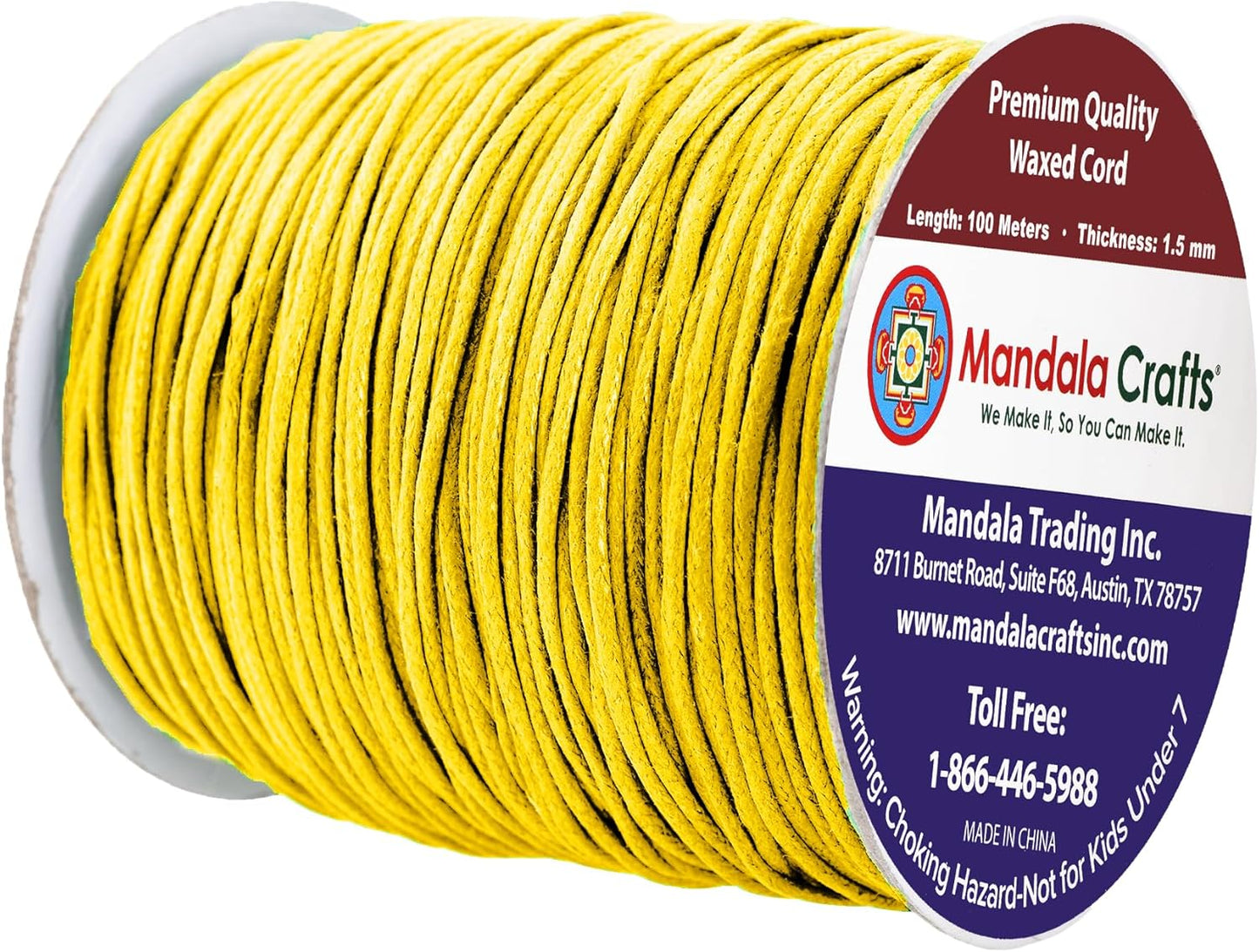 Mandala Crafts 1.5mm 109 Yards Yellow Cotton Waxed Cord for Jewelry Making Bracelet Cord Waxed String - Beading String Thread Jewelry Cords for Necklaces String