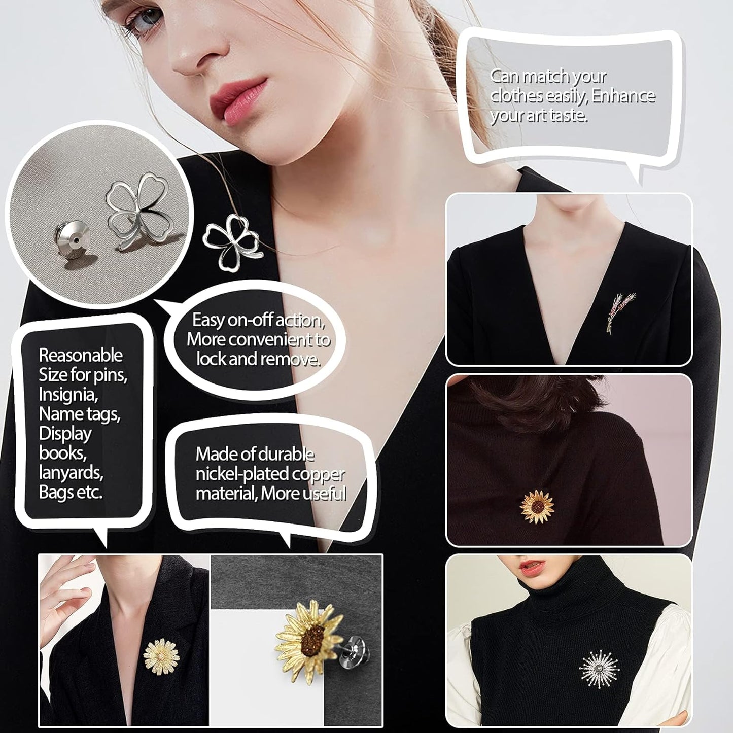 10 Pieces Metal Pin Backs Locking Pin Keepers Locking Clasp