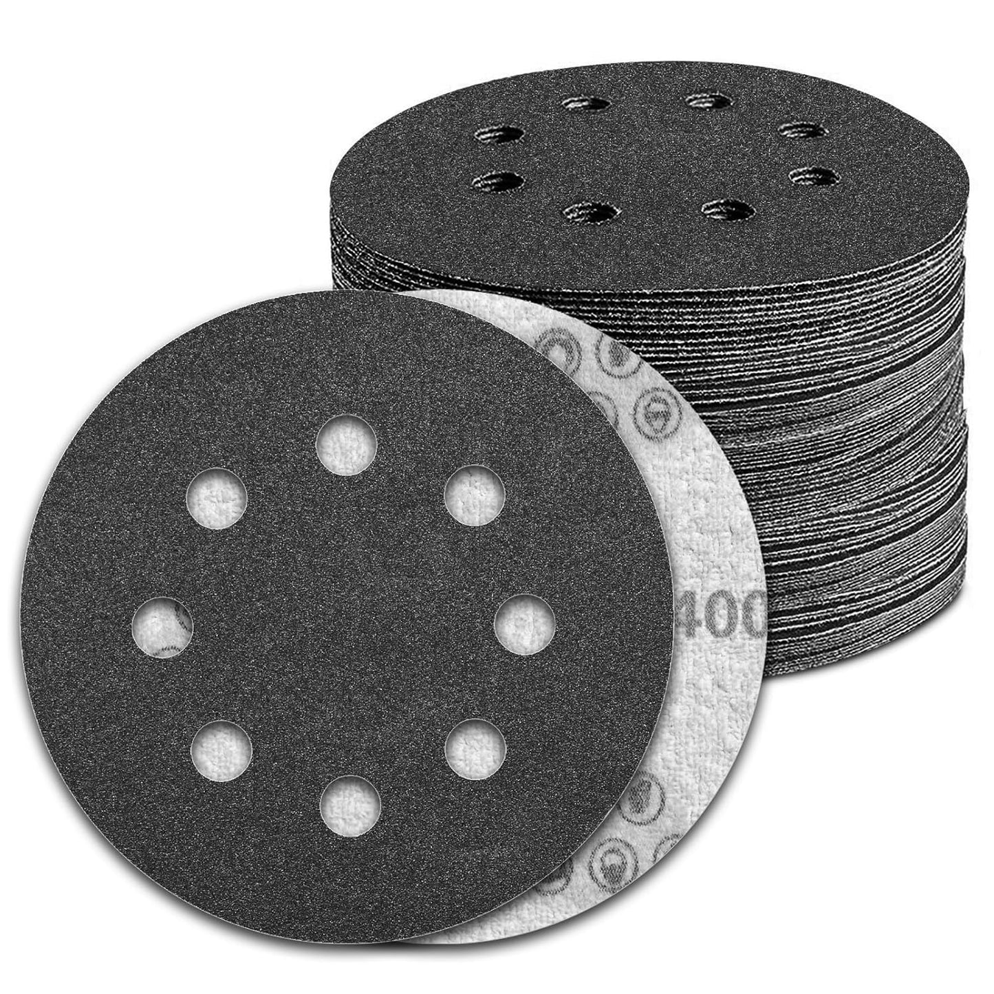 100 Pcs 5 inch Wet Dry Sanding Discs Grit 400 Hook and Loop 8 Hole Silicon Carbide Orbital Sander Sandpaper