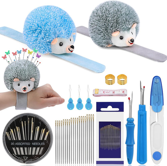 UzecPk Wrist Pin Cushion Kit, Sewing Products Including 2 Wrist Pin Cushion, 50Pcs Sewing Needles, Seam Ripper, Thimble, Scissors, and Soft Tape Measure for Sewing and Quilting DIY Projects