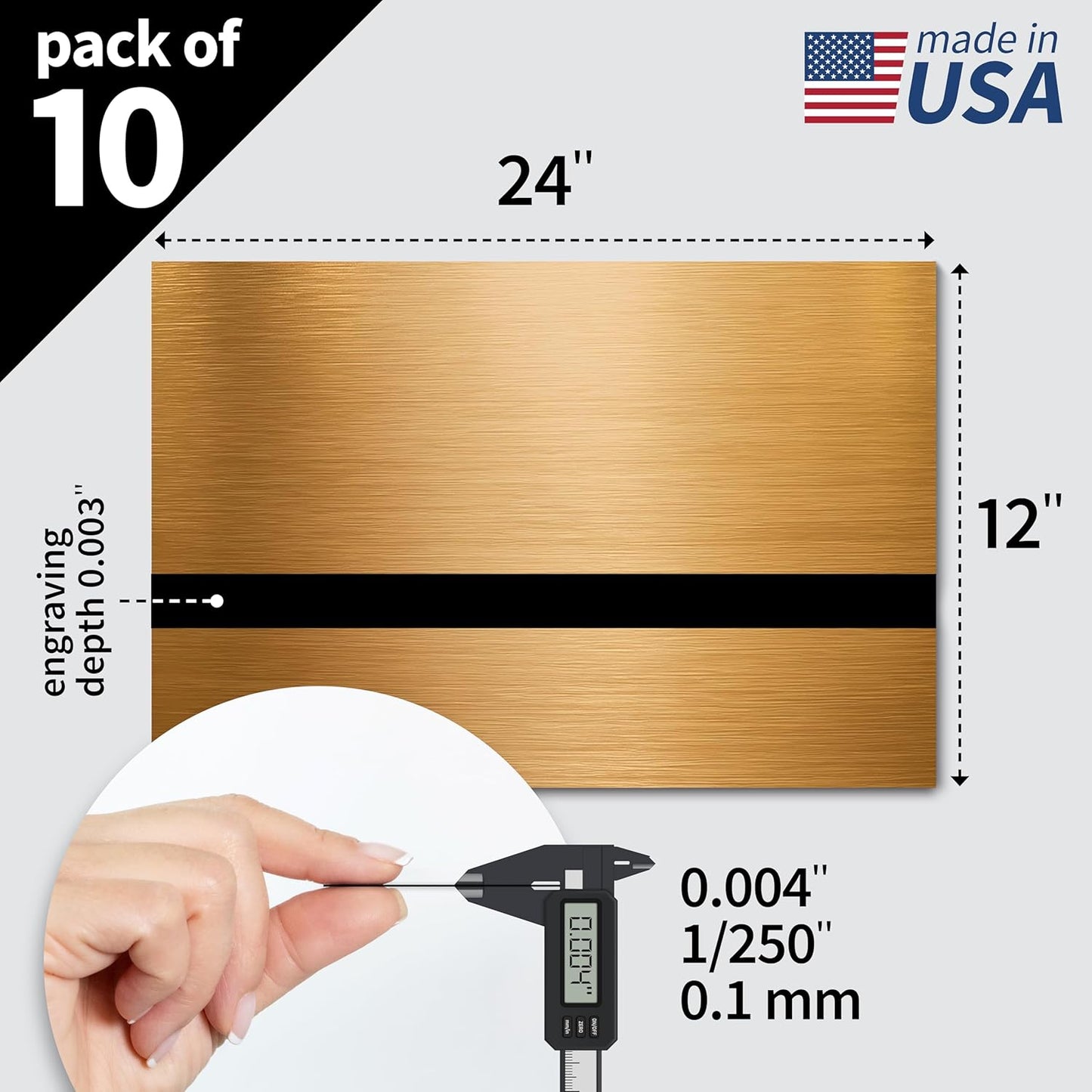 Trotec TroLase Lights | 24"x12"x1/250"(0.1mm thick) | Adhesive-Backed Flexible Laser Engraving Sheet/Film for Decal & Label | Double Color Plastic Sheet for Engraving | Brass/Black | 10pcs