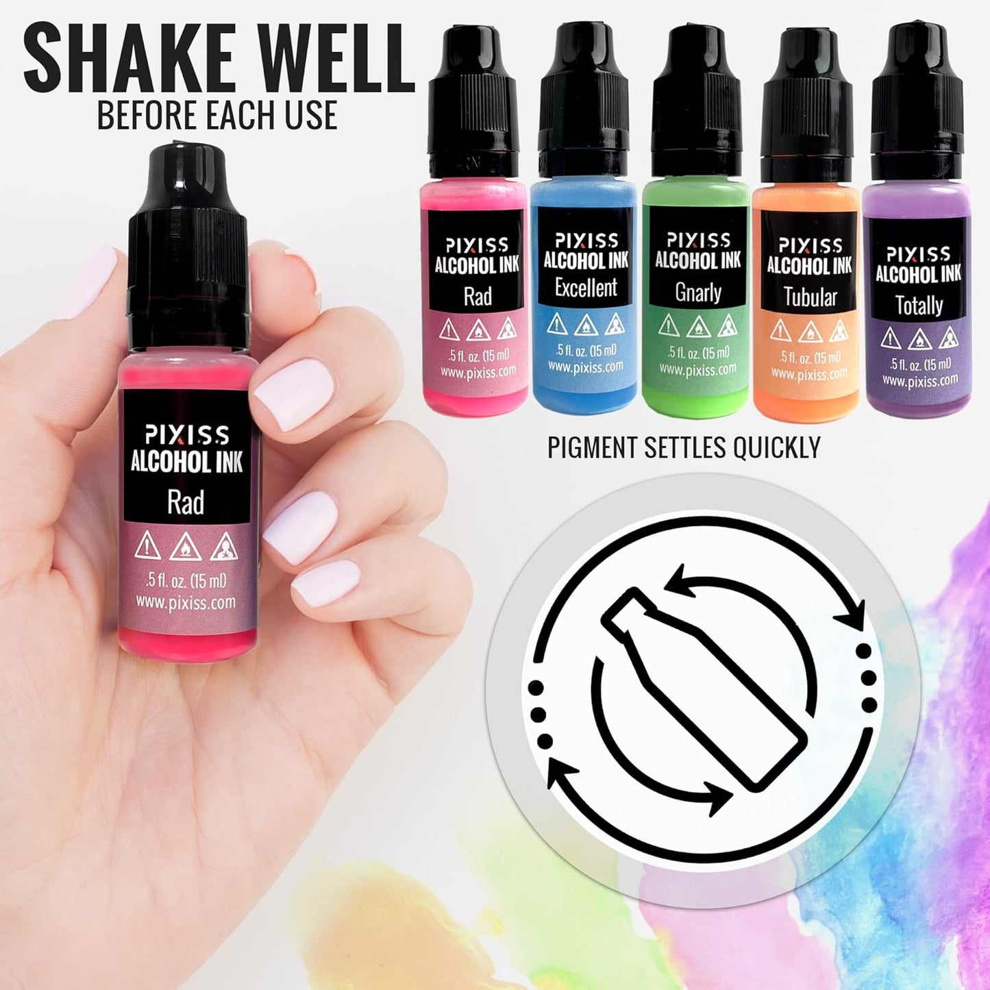 Pixiss Glow in The Dark Alcohol Ink Set - 5 Shades of Brilliantly Glowing Alcohol Ink for Epoxy Resin Supplies, Yupo Paper, Tumblers, Coasters - Resin Colorant for Epoxy Resin and Resin Art Supplies