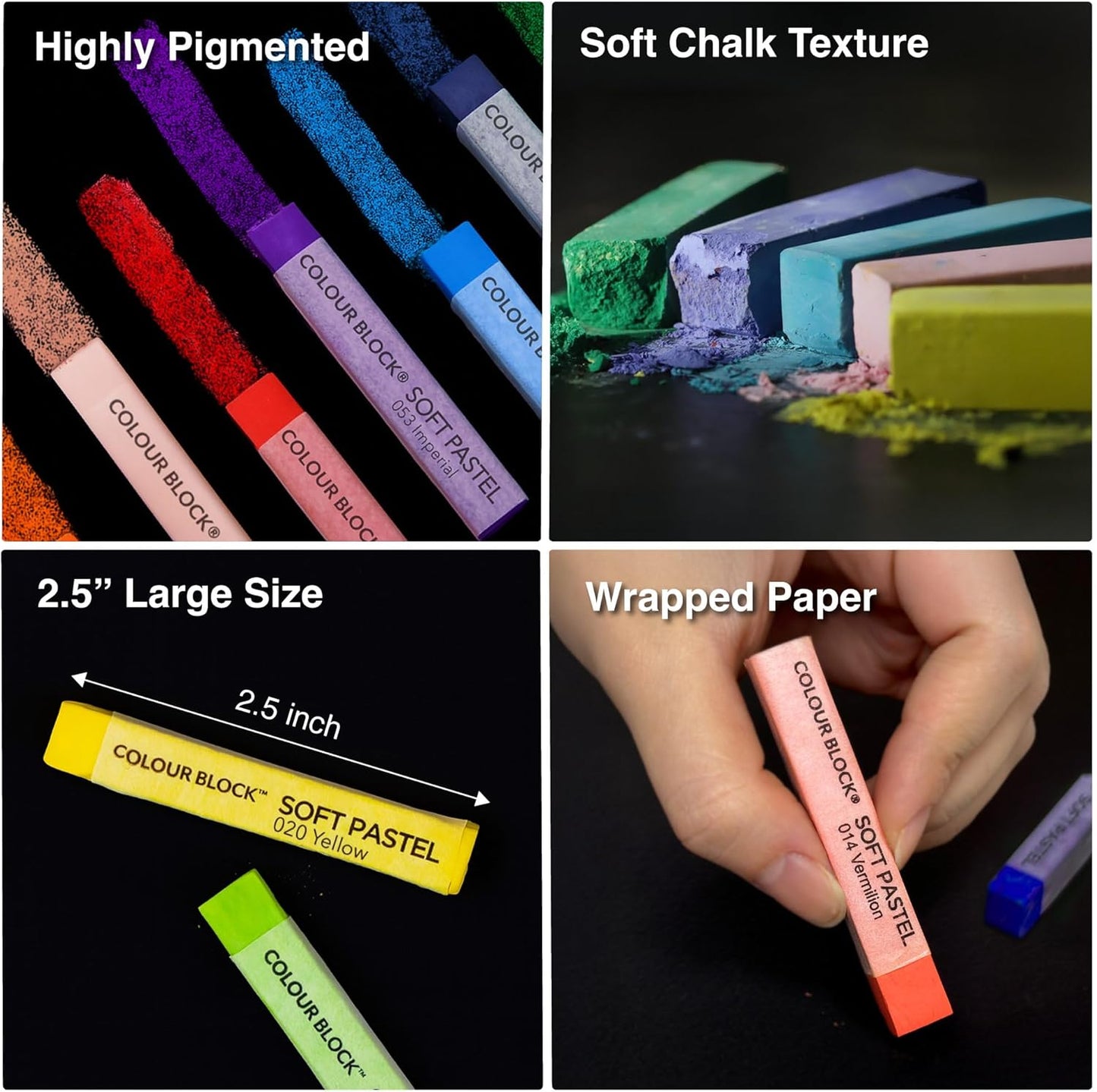 COLOUR BLOCK Soft Pastels for Artists - 80 Colors Square Chalk Soft Pastels Art Set in CARBON Box - Vibrant Pigments Art Kit for Painting, Drawing, Sketching, Hobbyists, Students and Kids